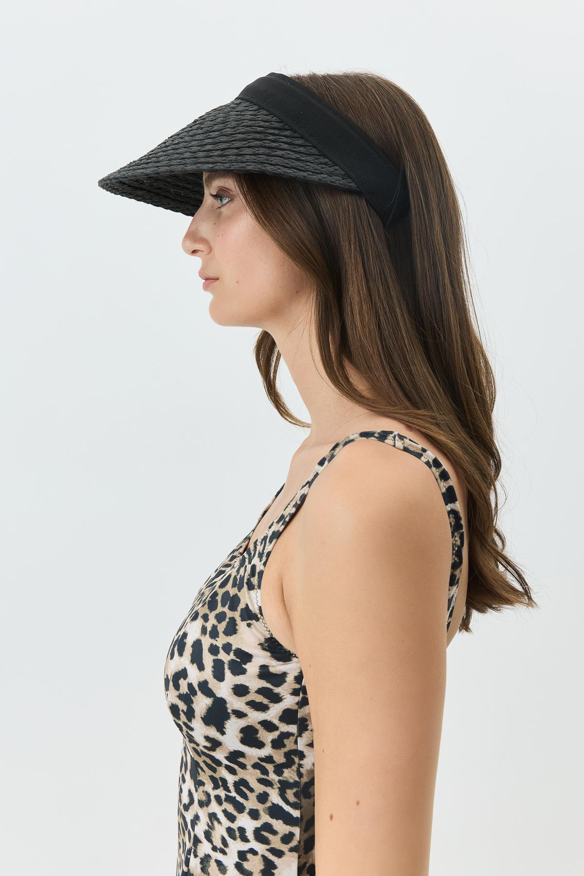 Hasır Vizör Şapka Y8218 Koyu Siyah