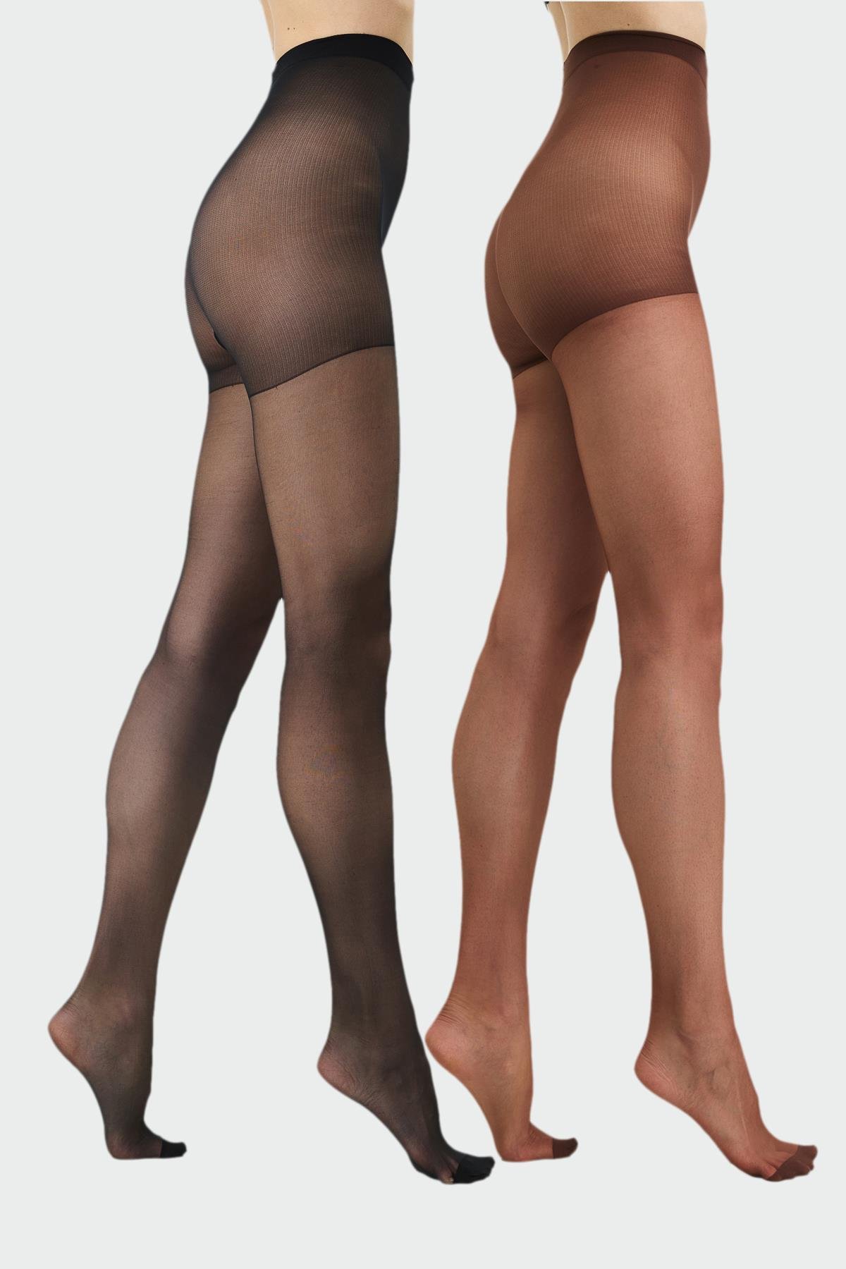 İnce 15 Denye 2'li Külotlu Çorap Kestane/Siyah