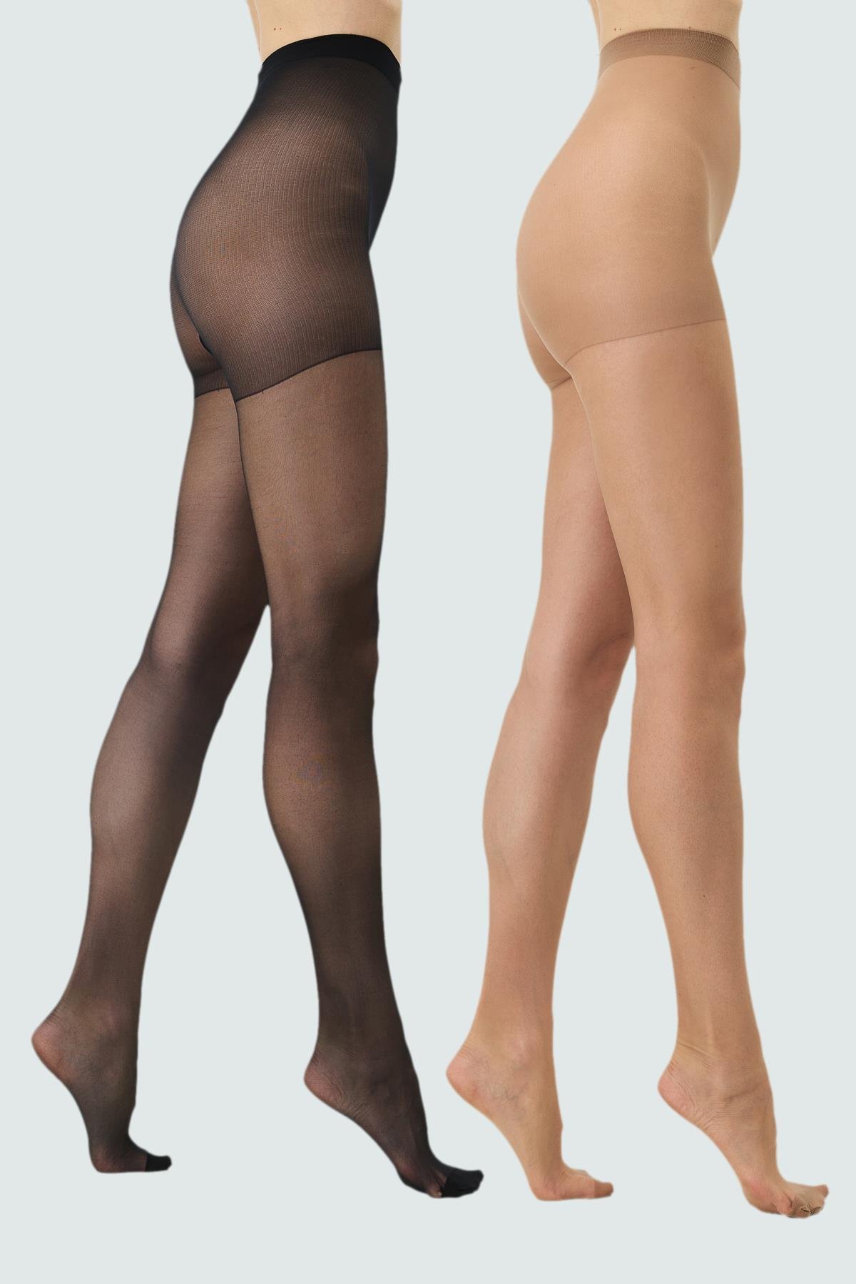 İnce 15 Denye 2'li Külotlu Çorap Soğan Kabuğu/Siyah