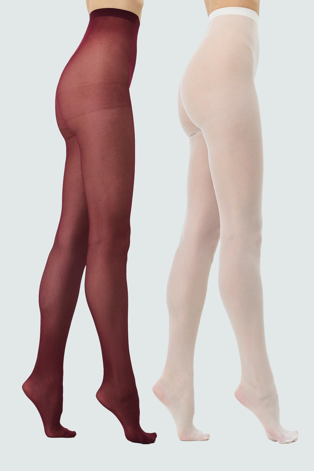 İnce 40 Opak 2'li Külotlu Çorap Ekru/Bordo