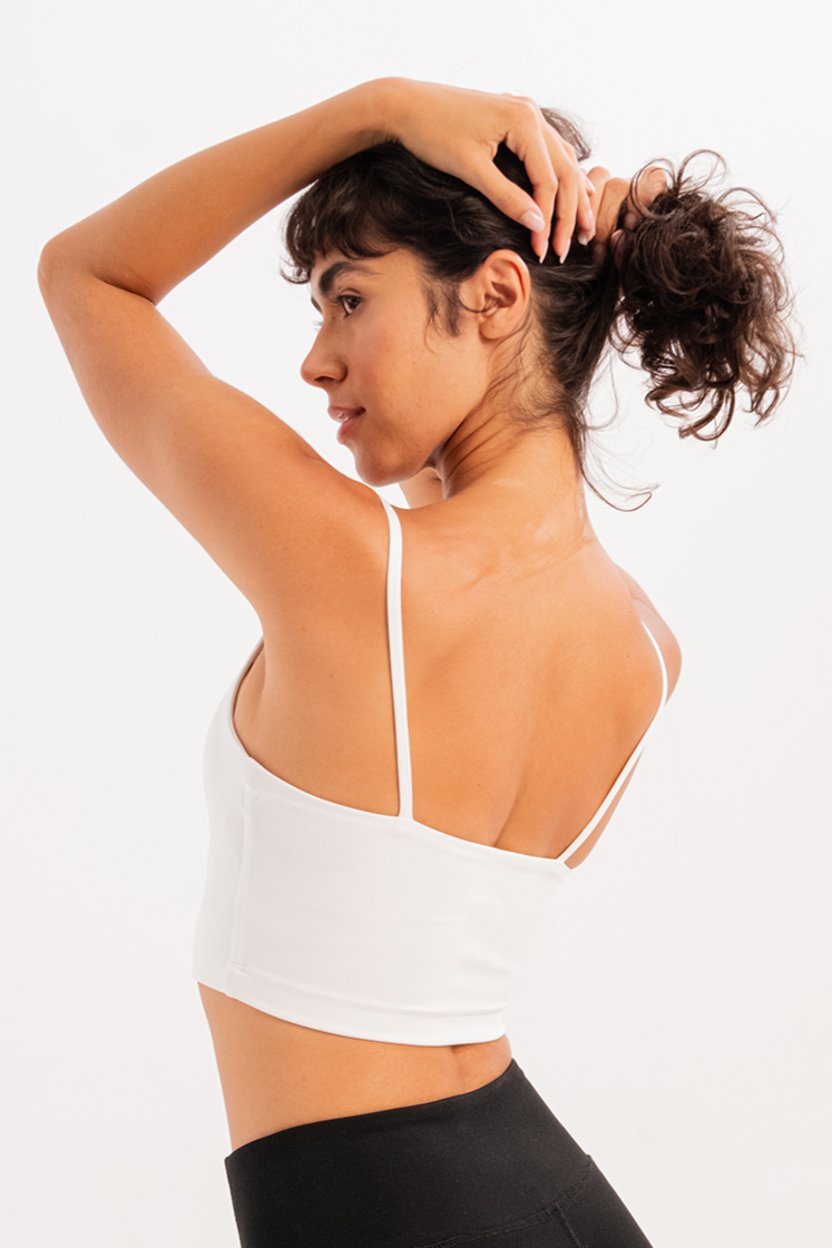 İnce Askılı Çıkarılabilir Pedli Bra Kadın Sporcu Sütyeni Spica Beyaz