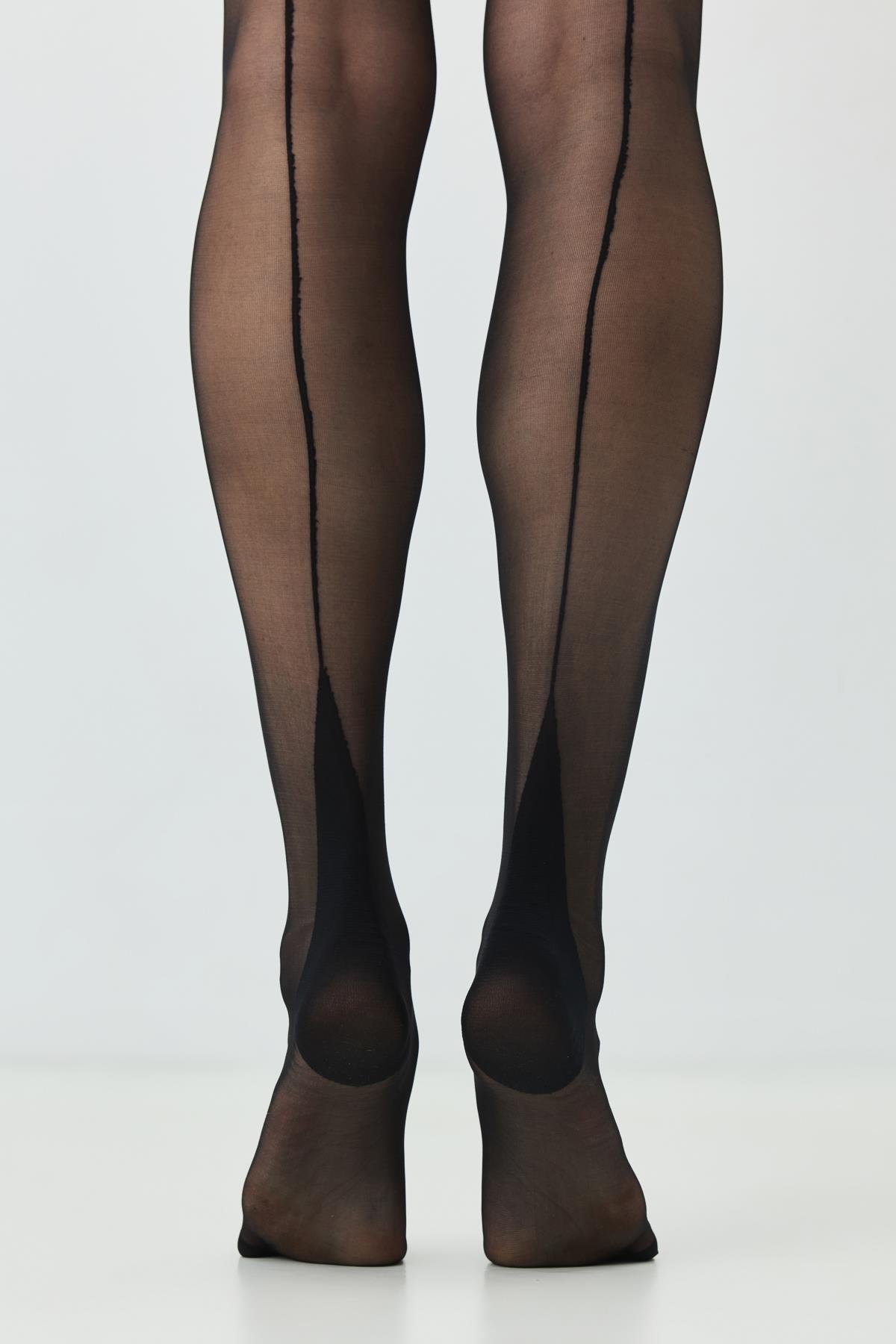 İnce Büyük Beden 15 Denye 2'li Arkası Çizgili Külotlu Çorap Siyah