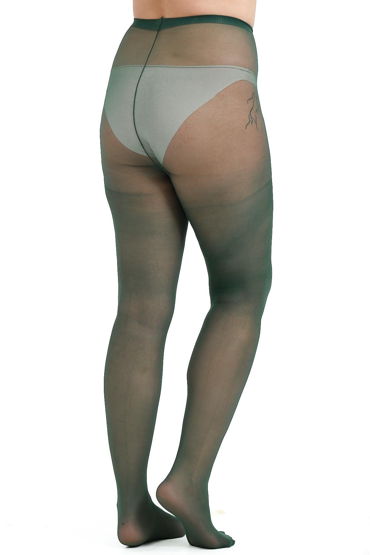 İnce Büyük Beden 40 Opak 2'li Külotlu Çorap Yeşil/Siyah