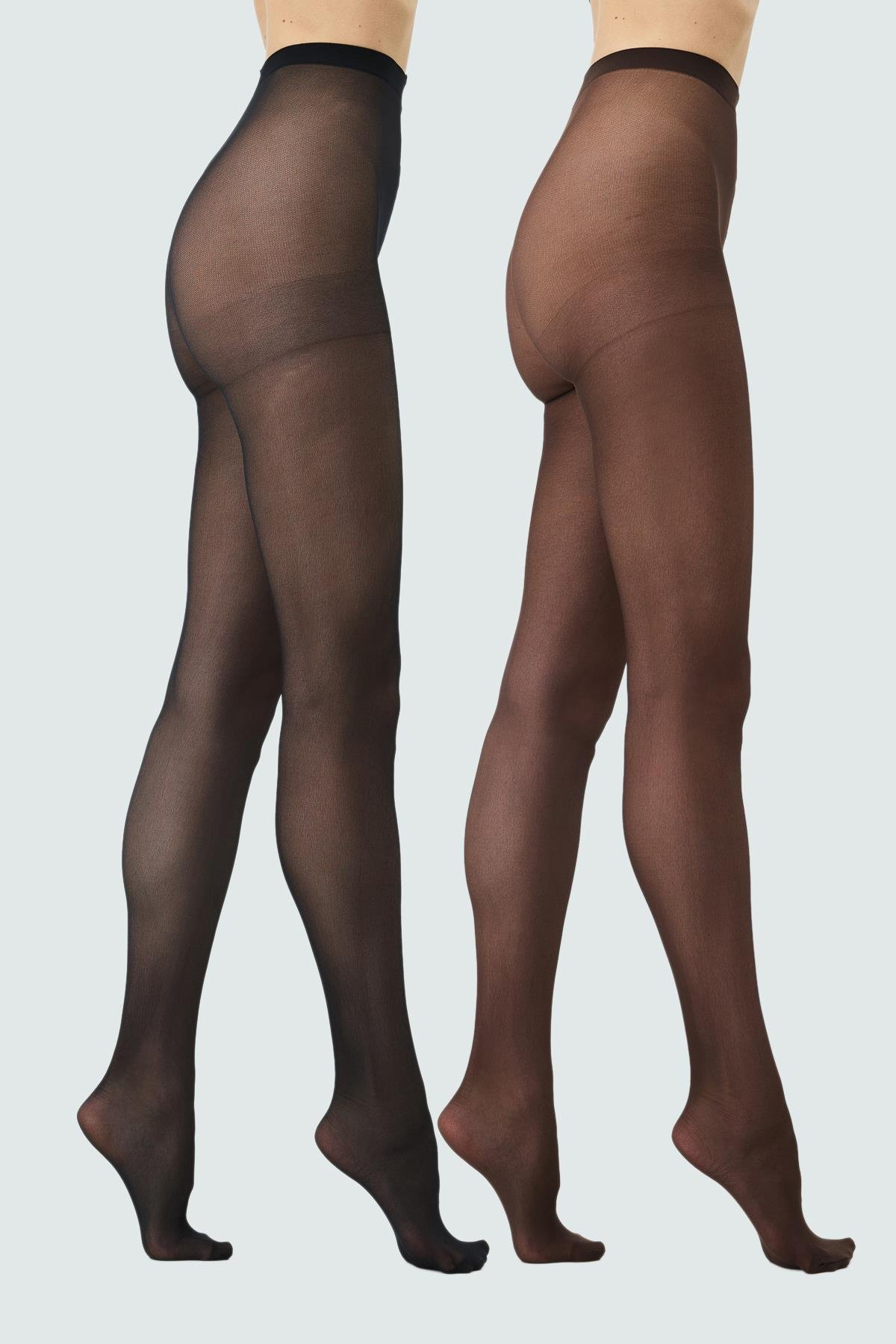 İnce Büyük Beden 40 Opak 2'li Külotlu Çorap Kahve/Siyah