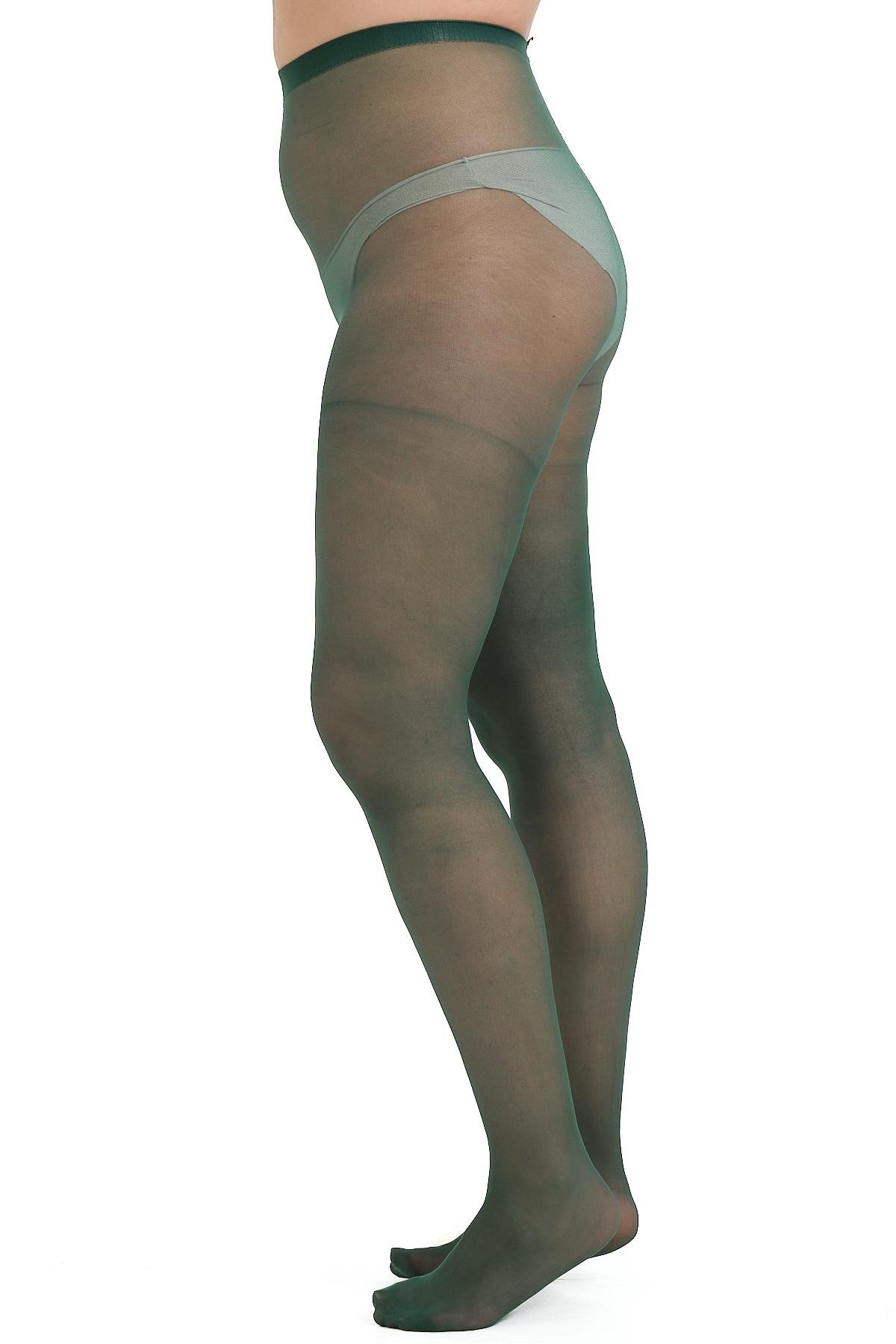 İnce Büyük Beden 40 Opak 2'li Külotlu Çorap Yeşil/Siyah