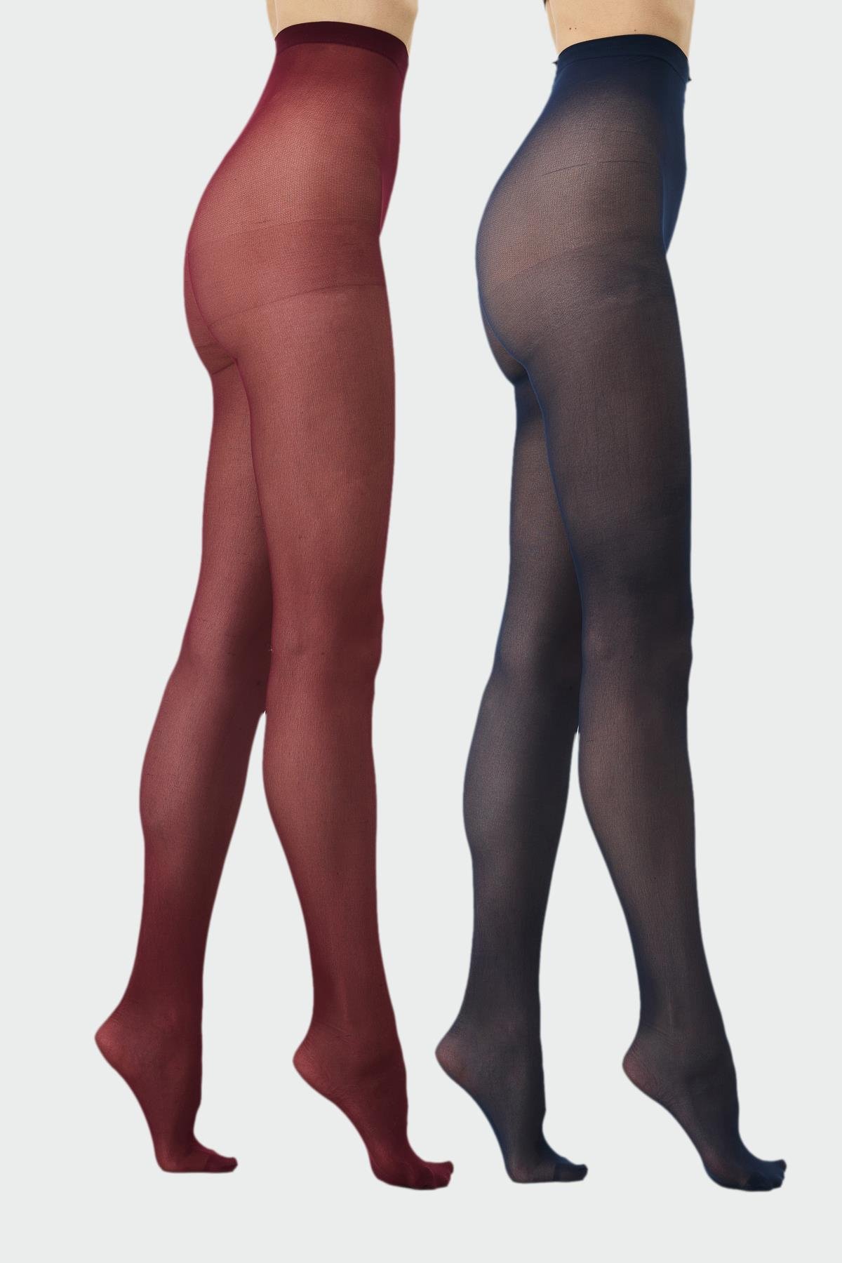 İnce Büyük Beden 40 Opak 2'li Külotlu Çorap Bordo/Lacivert