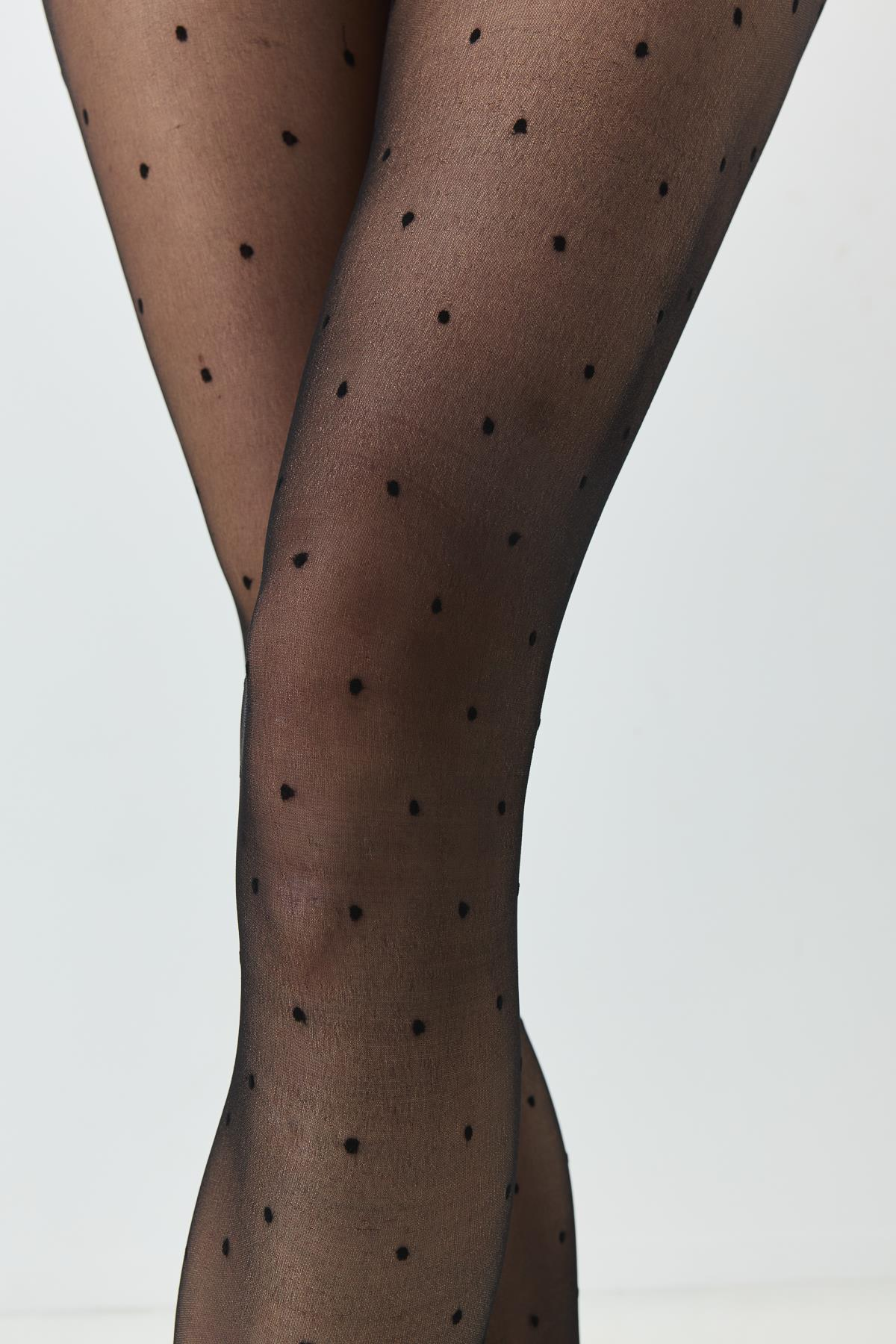 İnce Büyük Beden Nokta Desenli 20 Denye 2'li Külotlu Çorap Siyah/Siyah