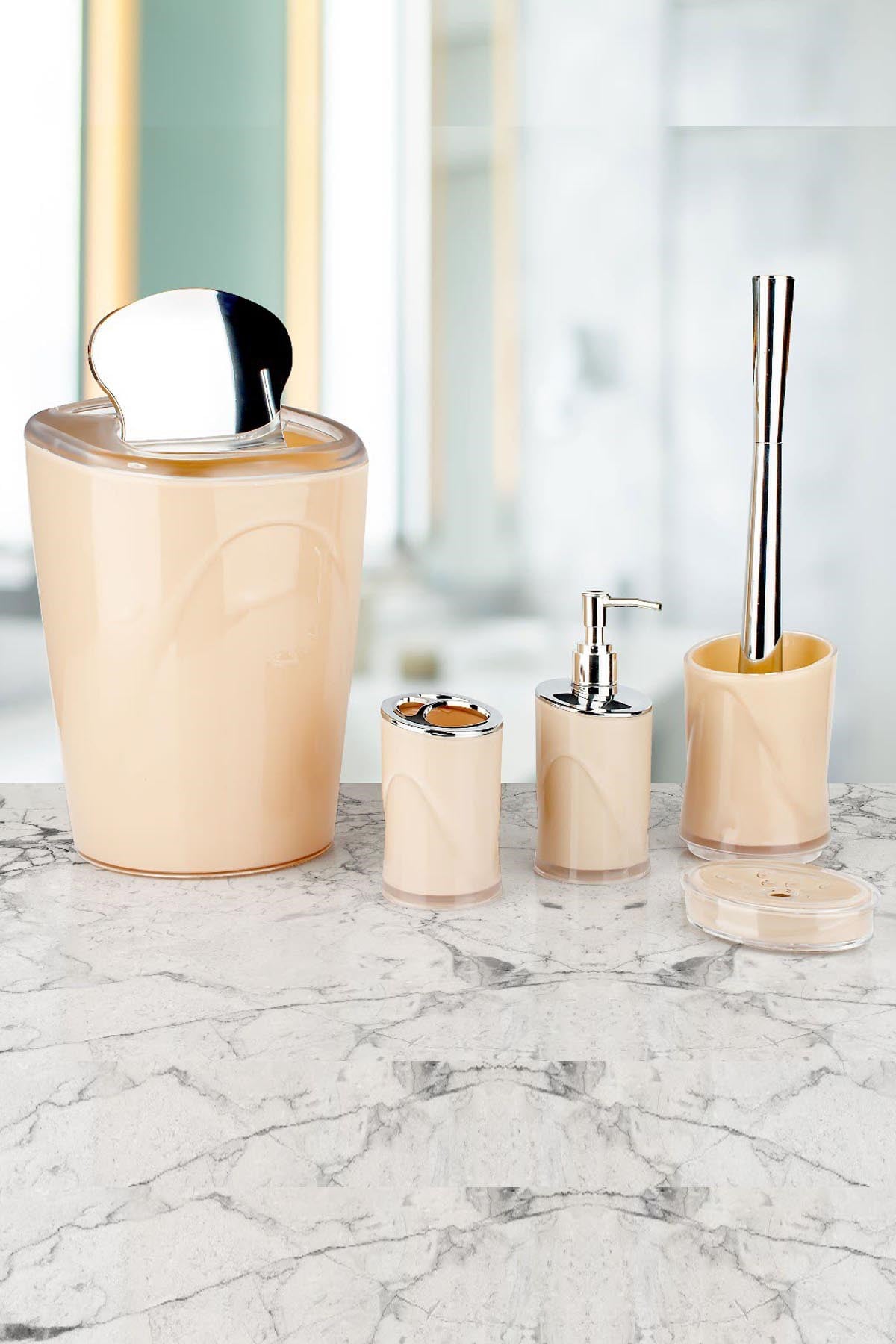İndecor Akrilik 5 Parça Kromajlı Banyo Seti Sarı