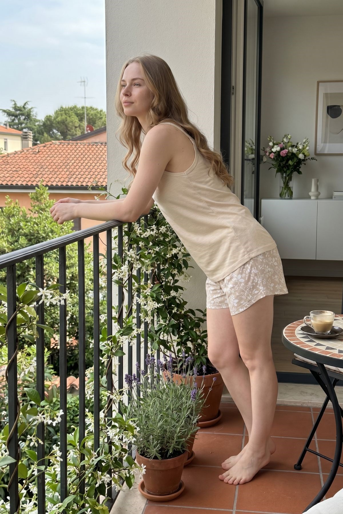 İp Askılı Şortlu Pijama Takımı Bej-512183