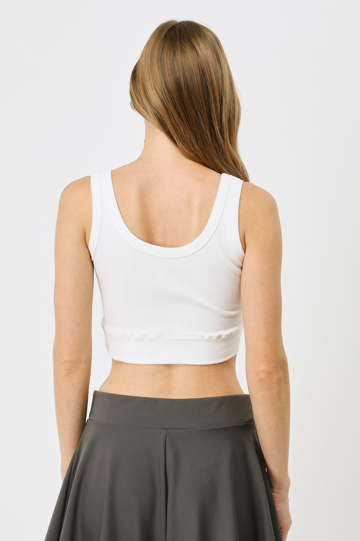 Kadın Askılı Crop Fitilli Esnek Örme Atlet 926 Ekru