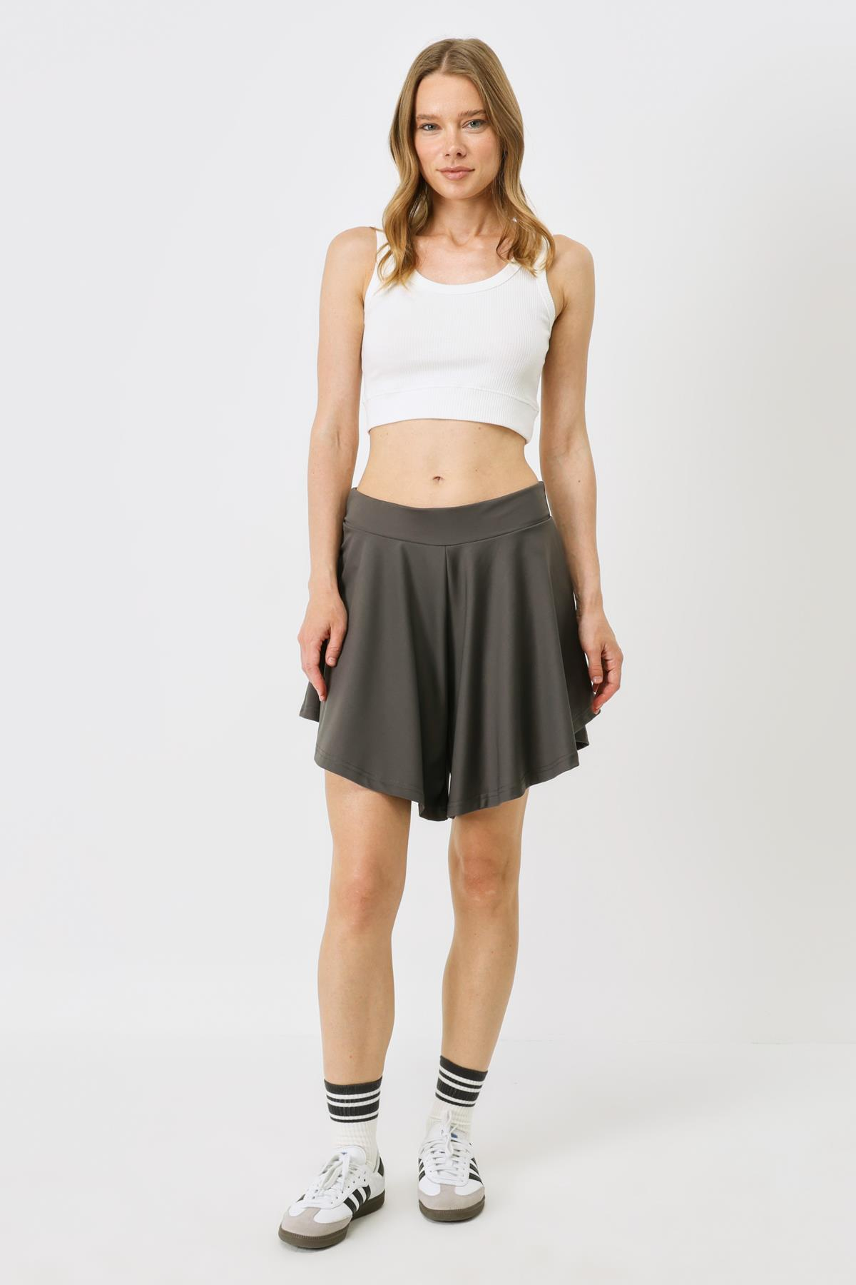 Kadın Askılı Crop Fitilli Esnek Örme Atlet 926 Ekru