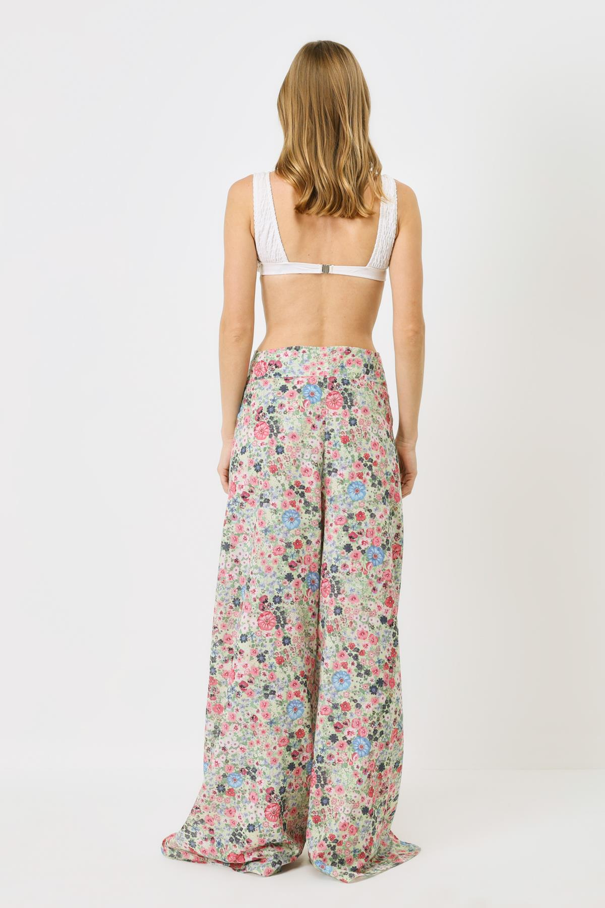 Kadın Belden Kuşaklı Pareo Pantolon 9078 Çiçekli