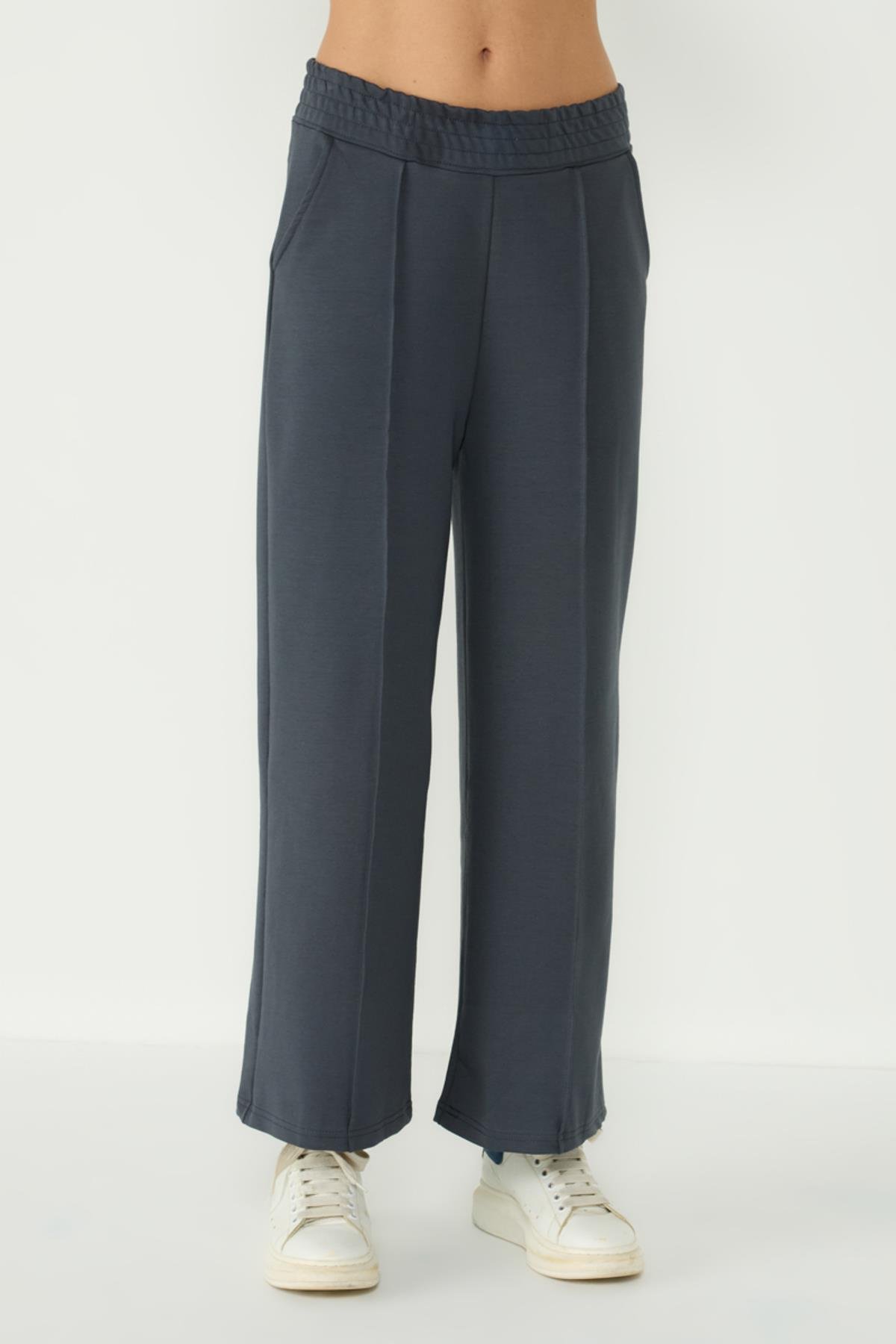 Kadın Dikiş Detaylı Palazzo Eşofman Altı 746 Füme