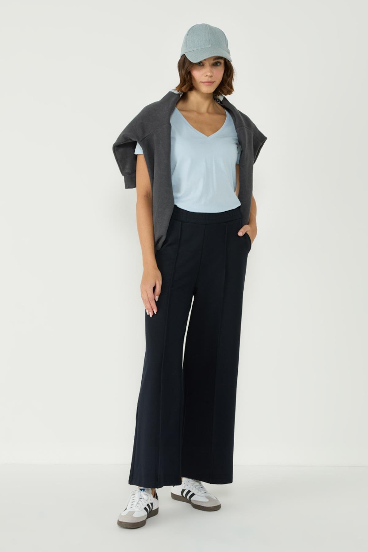 Kadın Dikiş Detaylı Palazzo Eşofman Altı 746 Lacivert