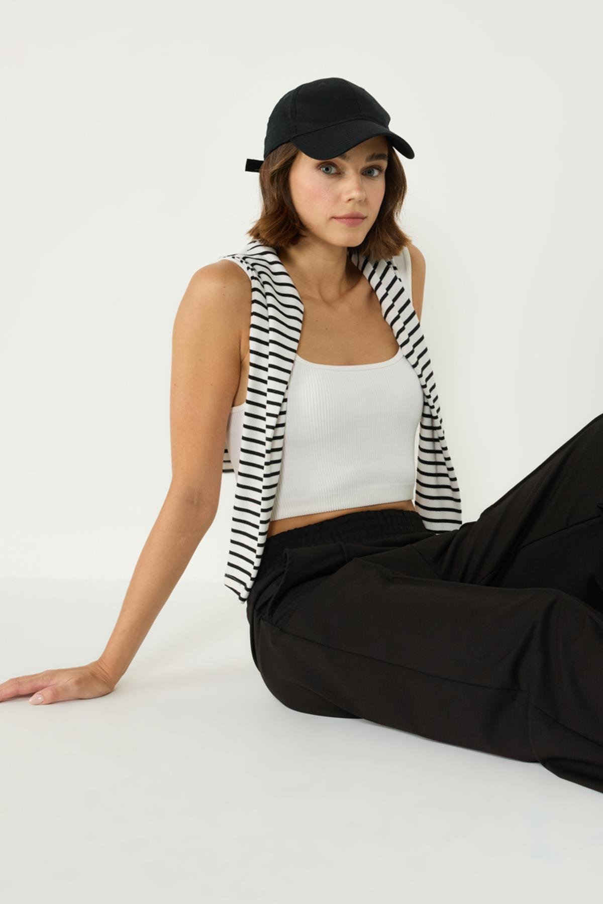 Kadın Dikiş Detaylı Palazzo Eşofman Altı 746 Siyah