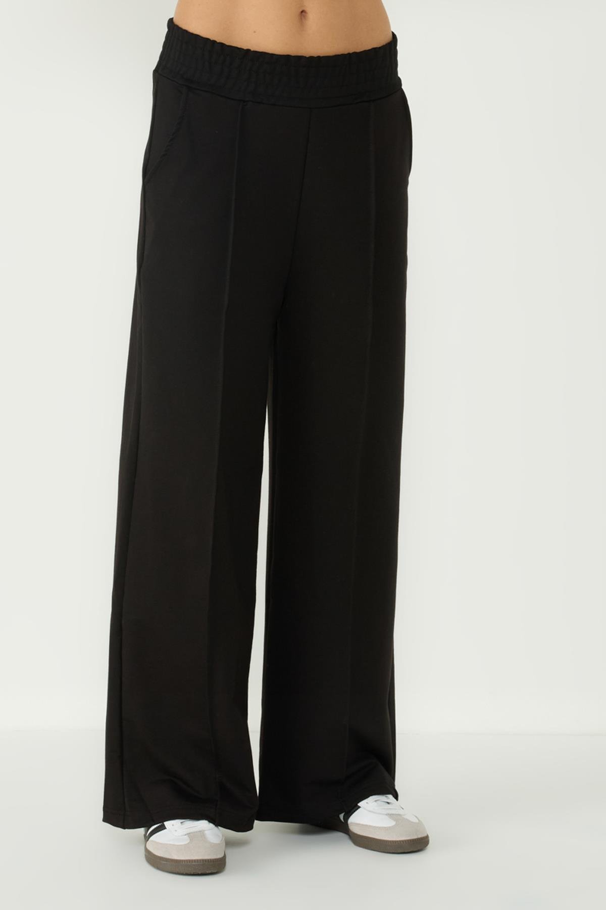 Kadın Dikiş Detaylı Palazzo Eşofman Altı 746 Siyah