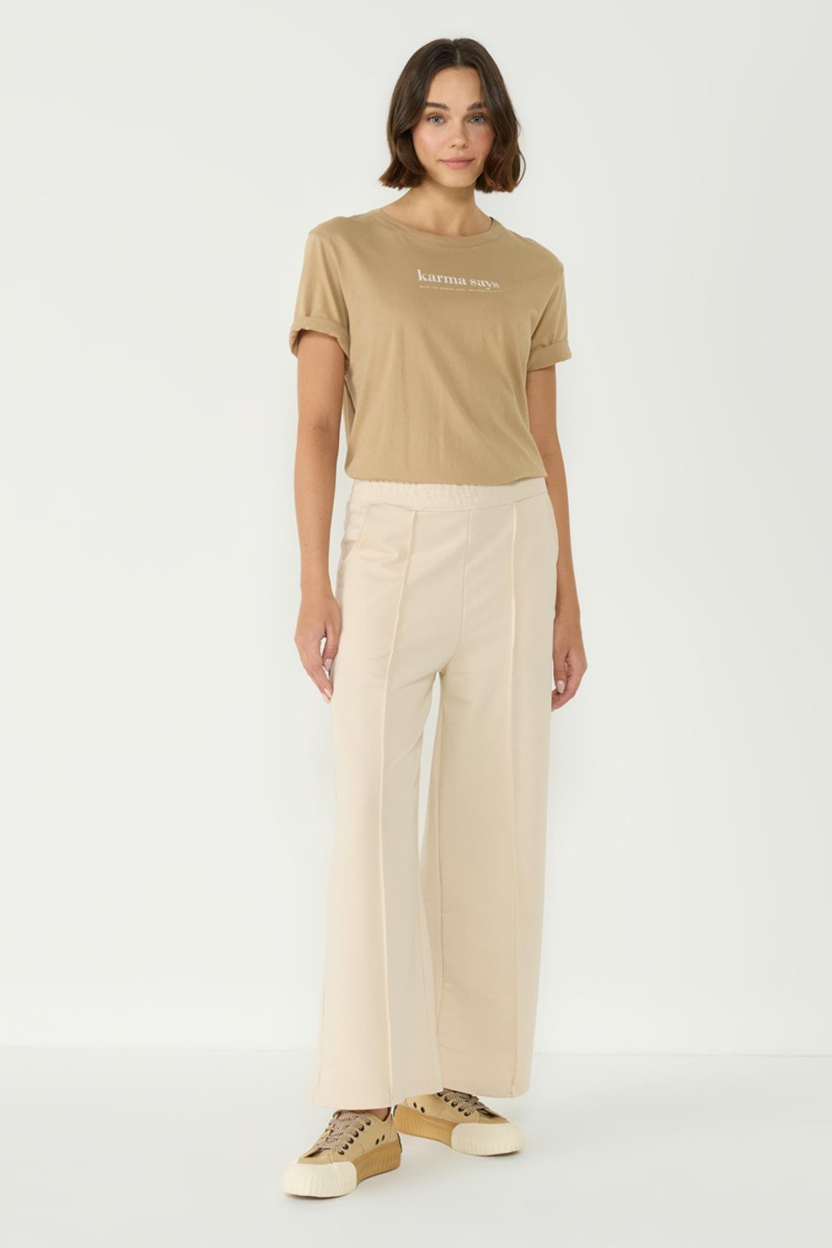 Kadın Dikiş Detaylı Palazzo Eşofman Altı 746 Bej