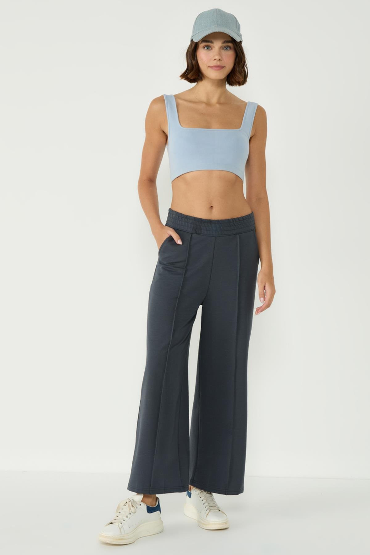 Kadın Dikiş Detaylı Palazzo Eşofman Altı 746 Füme