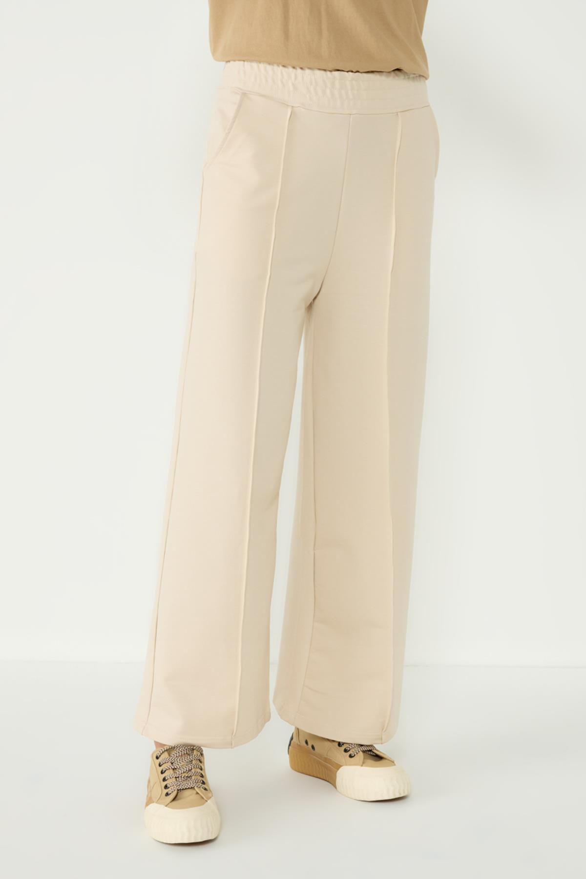 Kadın Dikiş Detaylı Palazzo Eşofman Altı 746 Bej