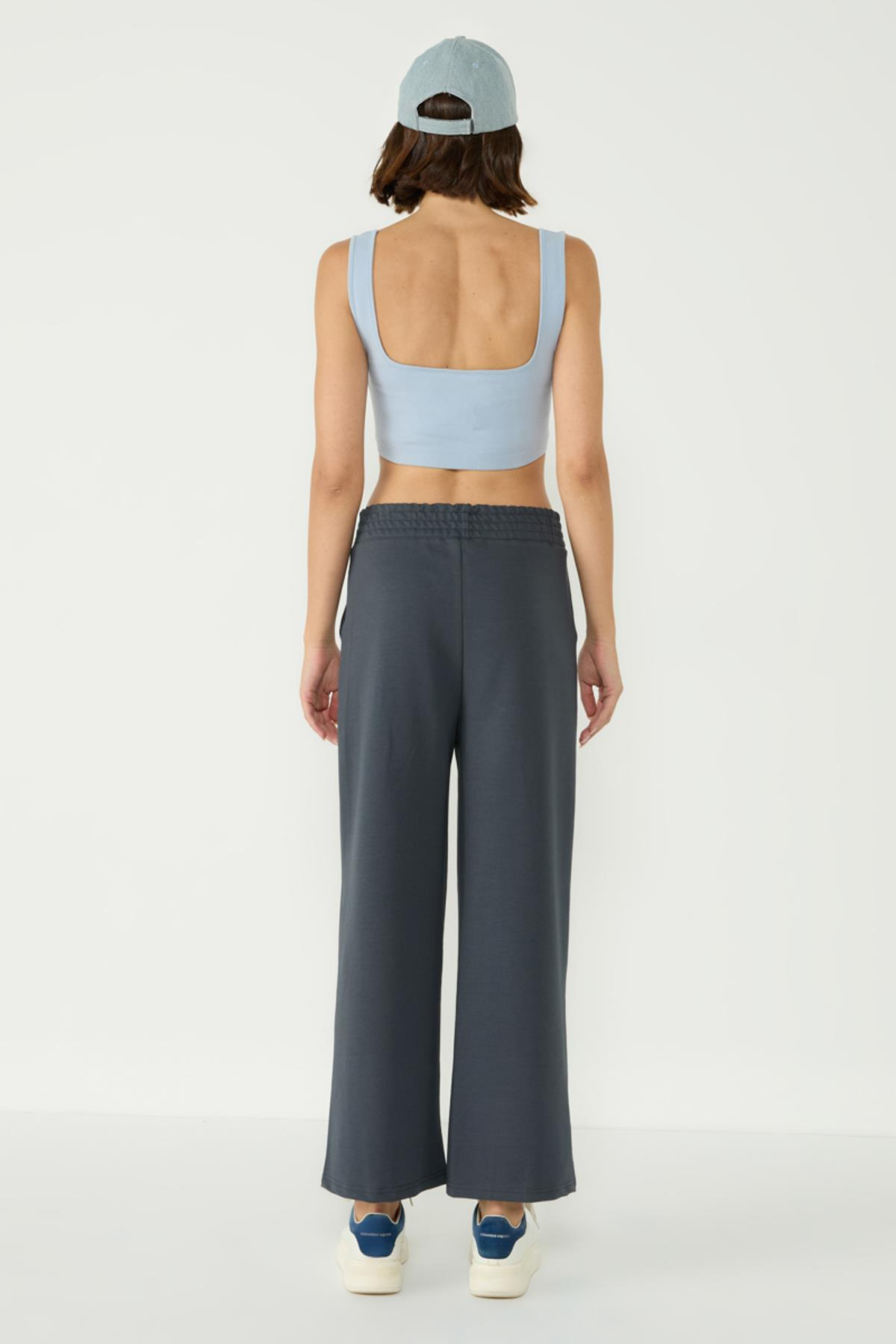 Kadın Dikiş Detaylı Palazzo Eşofman Altı 746 Füme