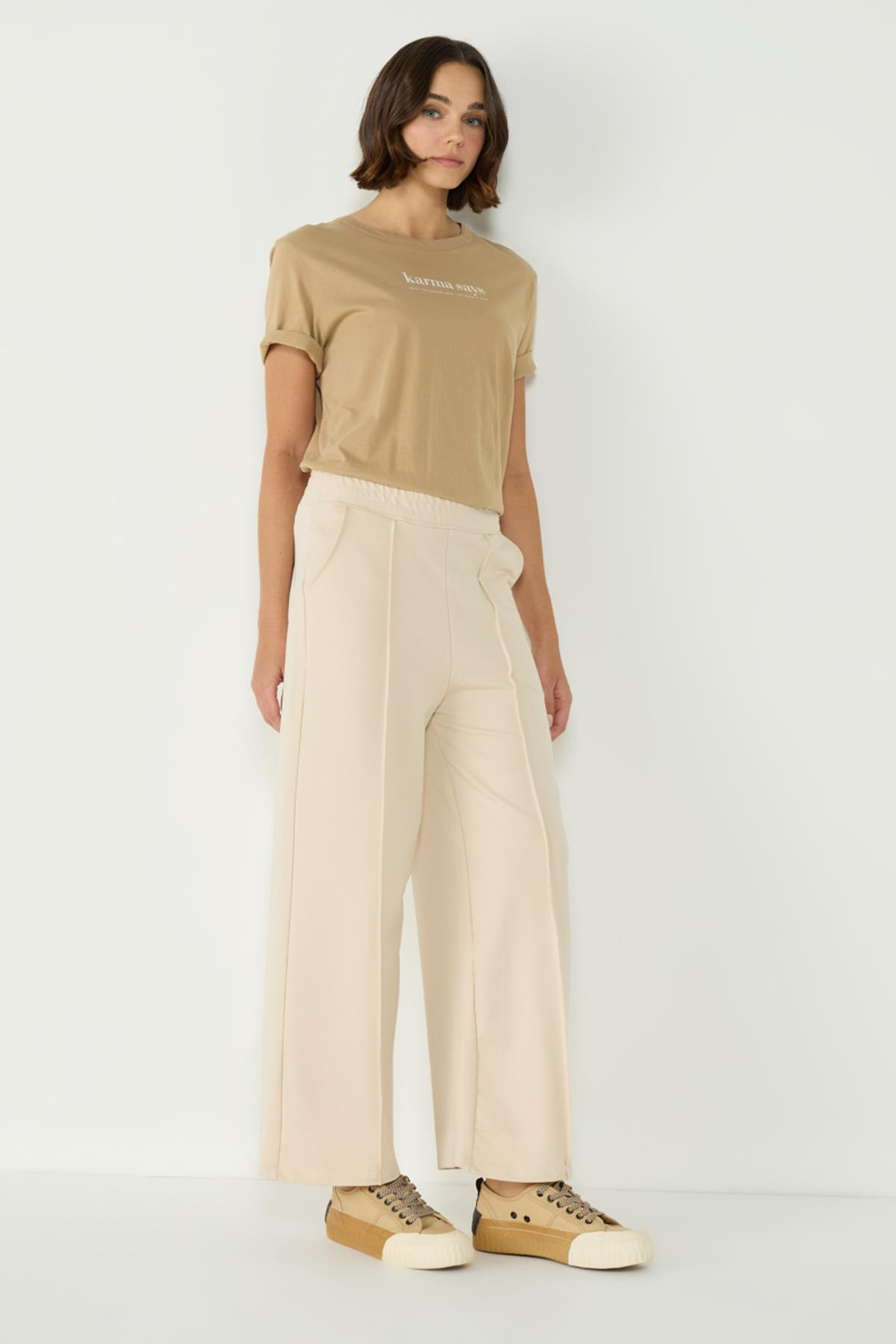Kadın Dikiş Detaylı Palazzo Eşofman Altı 746 Bej