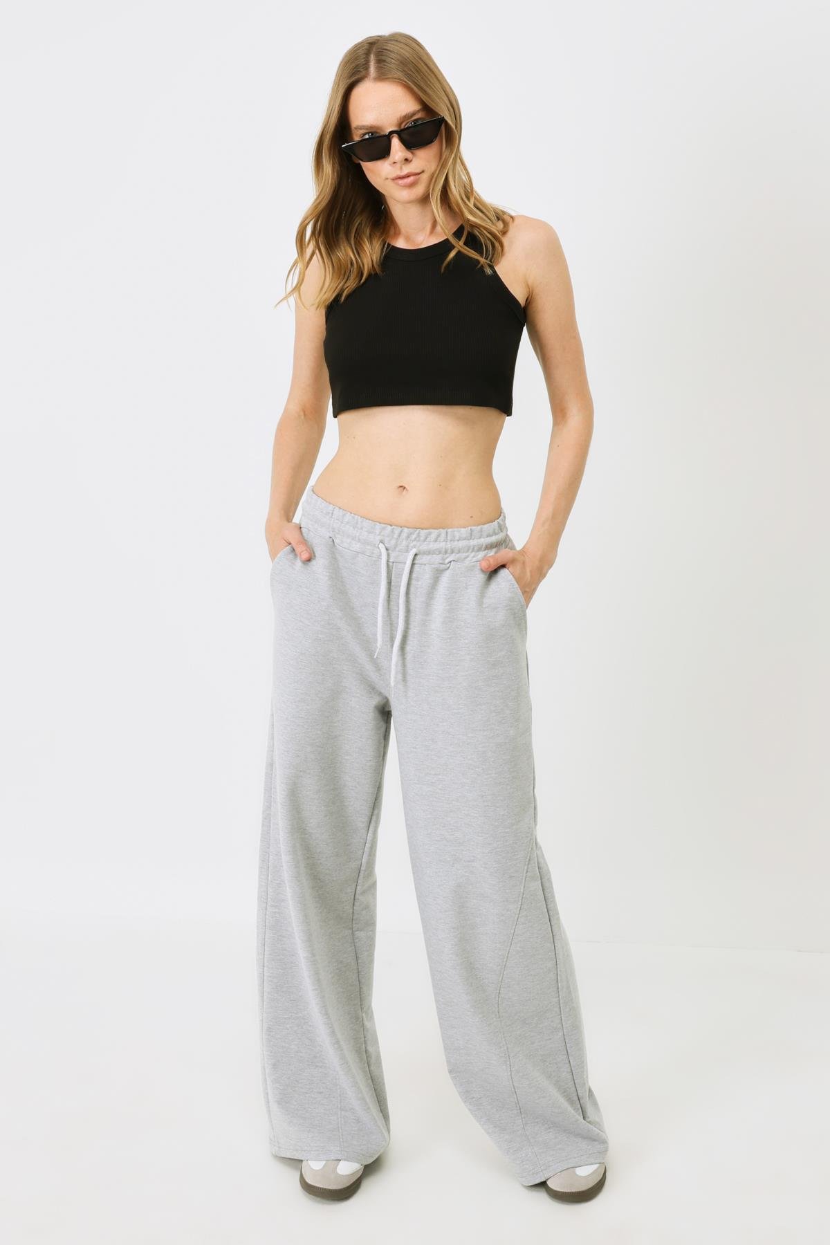 Kadın Halter Yaka Fitilli Esnek Mini Crop Atlet 924 Siyah