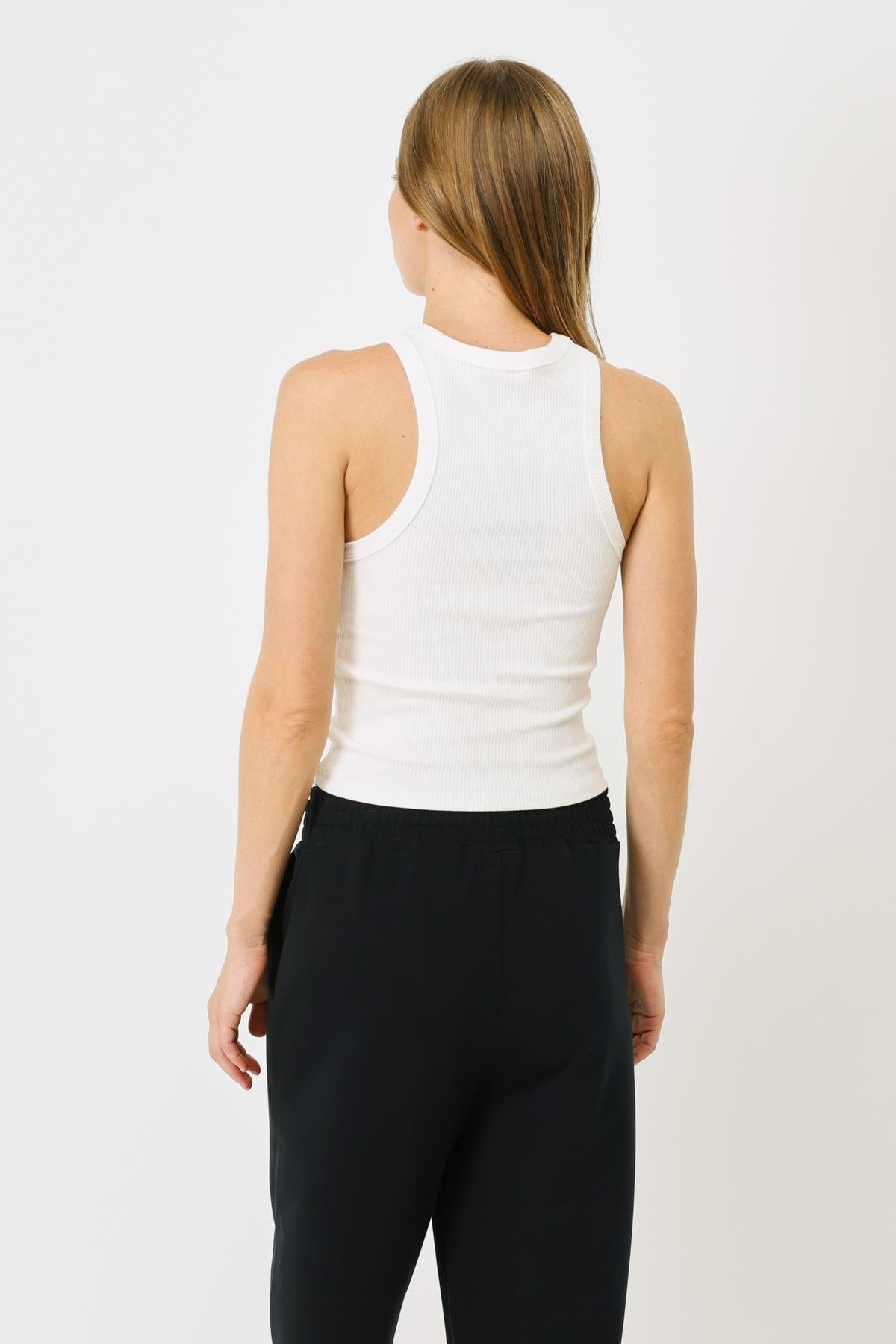 Kadın Halter Yaka Fitilli Esnek Uzun Atlet 923 Ekru