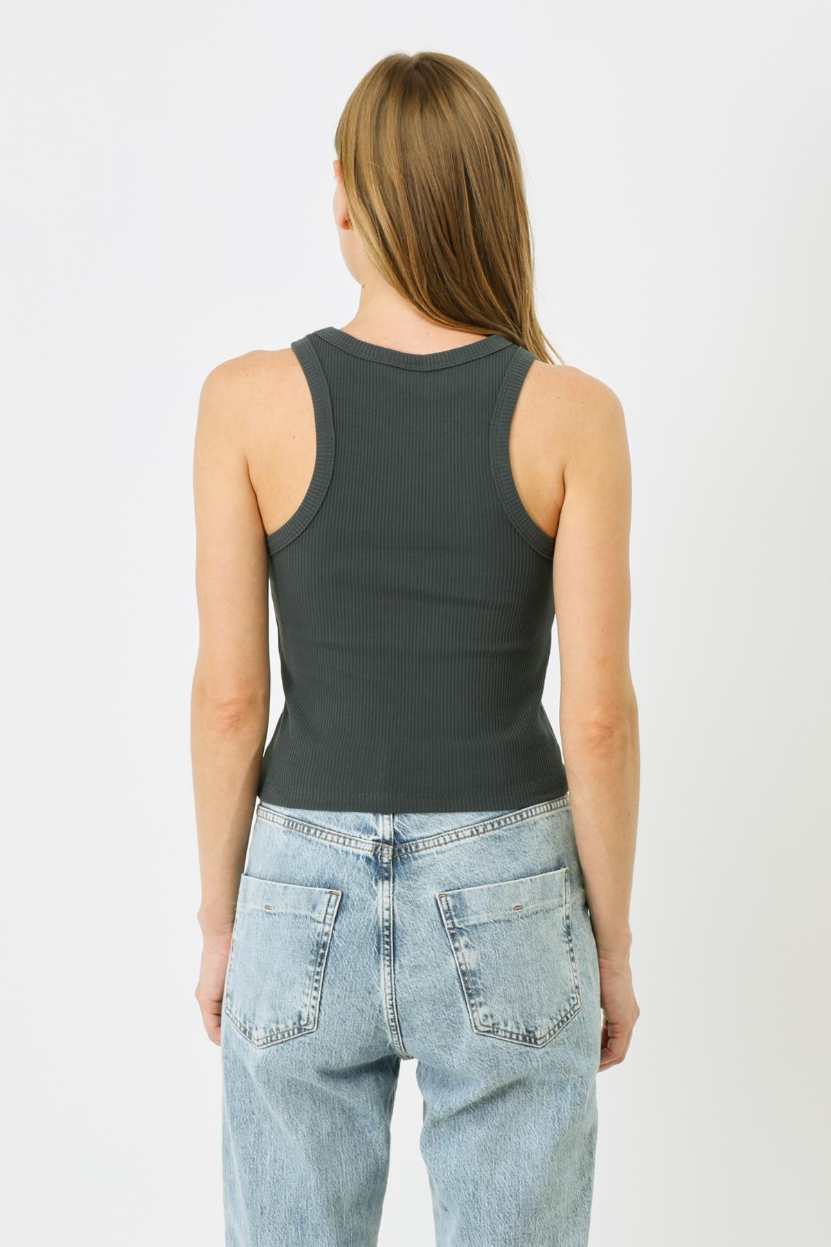 Kadın Halter Yaka Fitilli Esnek Uzun Atlet 923 Füme