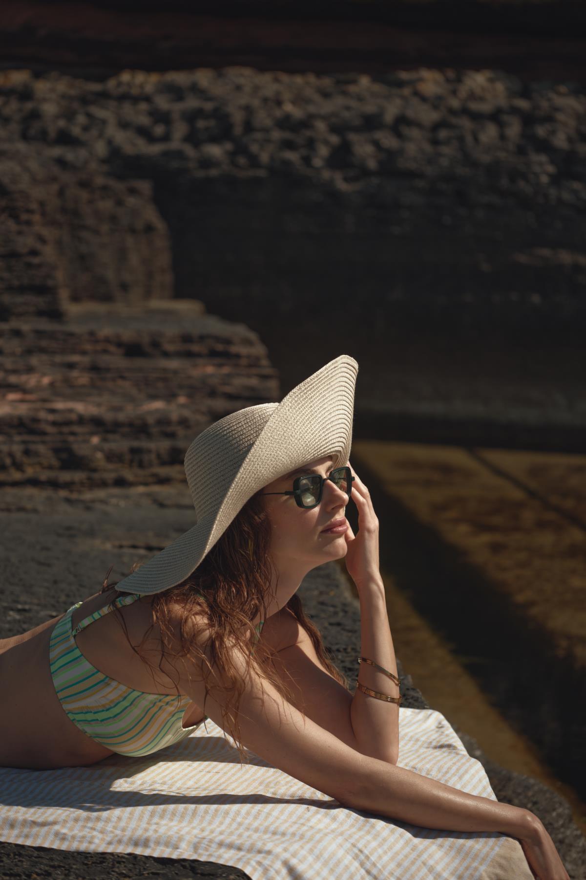 Kadın Hasır Plaj Şapkası Y1730-23 Açık Bej