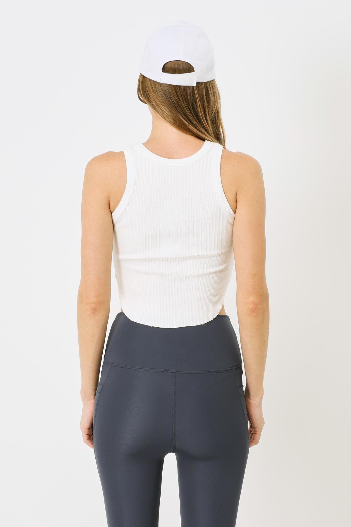 Women's Oval Ribbed Spaghetti Strap Crop Tank Top 920