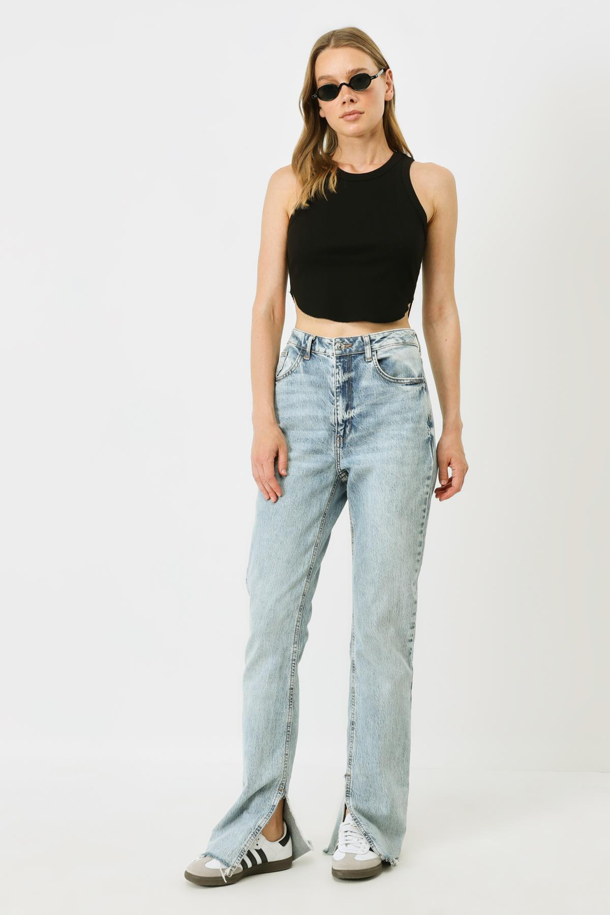 Kadın Oval Fitilli Askılı Crop Atlet 920 Siyah