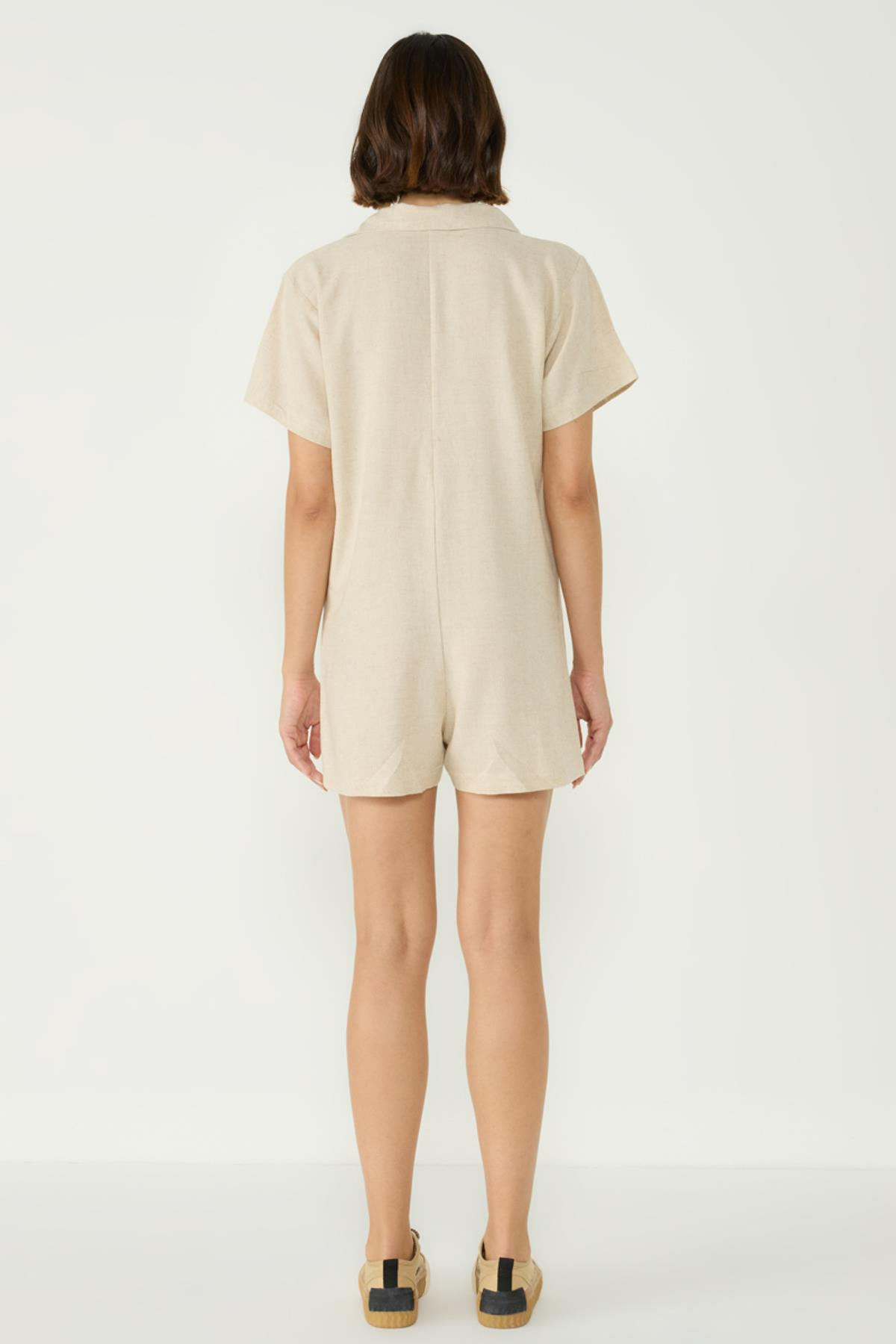 Kadın Oversize Dokuma Müslim Tulum 9149 Bej