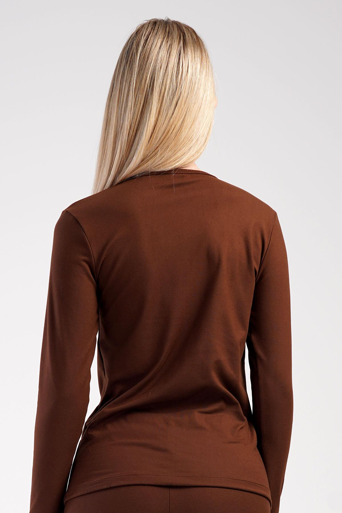 Kadın Uzun Kol Bisiklet Yaka Termal T-Shirt 409008 Kahverengi