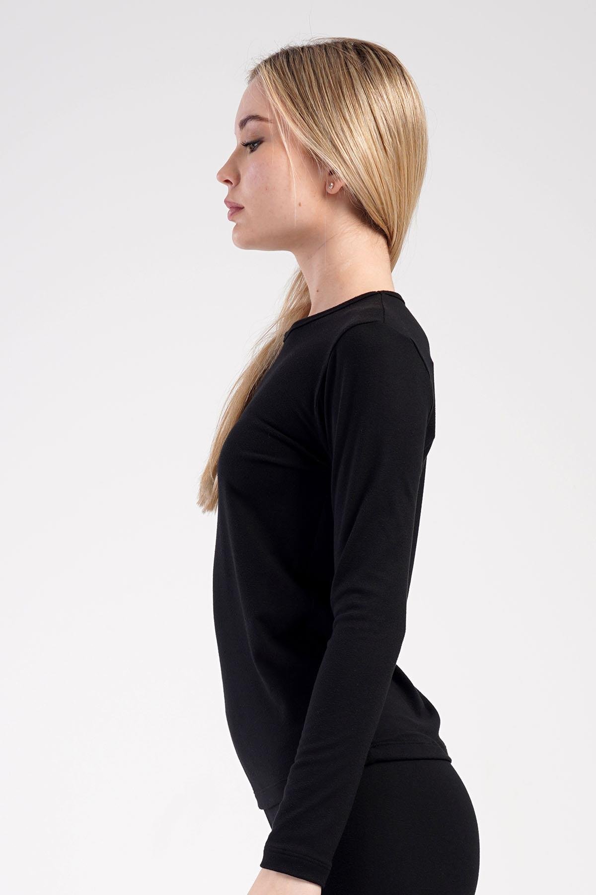 Kadın Uzun Kol Bisiklet Yaka Termal T-Shirt 409008 Siyah