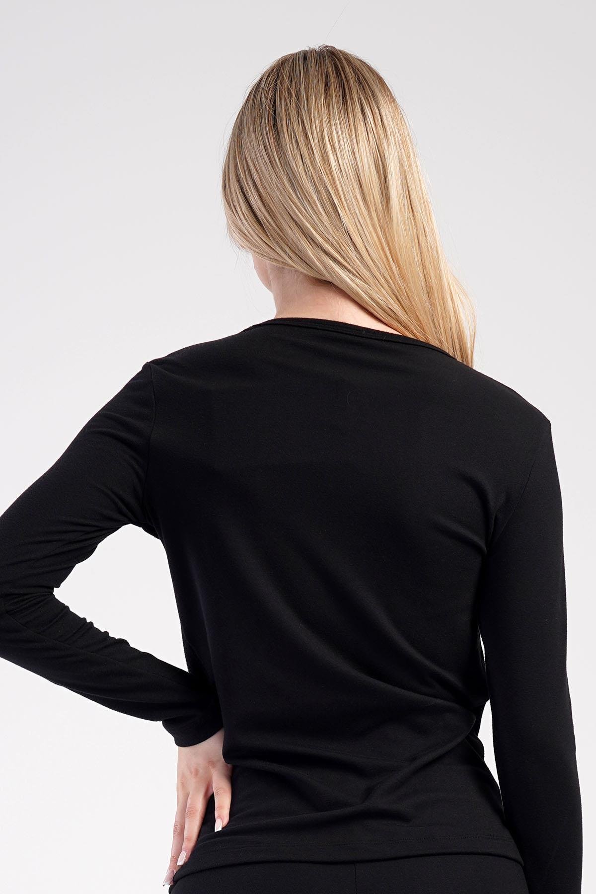 Kadın Uzun Kol Bisiklet Yaka Termal T-Shirt 409008 Siyah