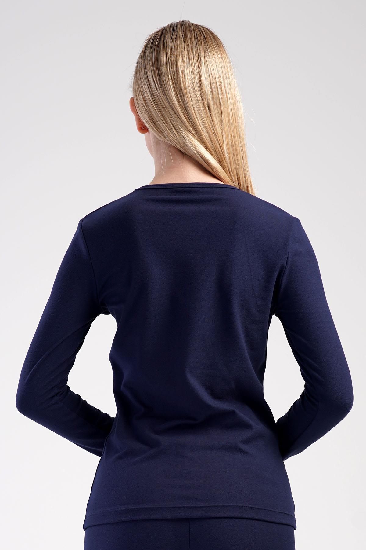 Kadın Uzun Kol Bisiklet Yaka Termal T-Shirt 409008 Lacivert