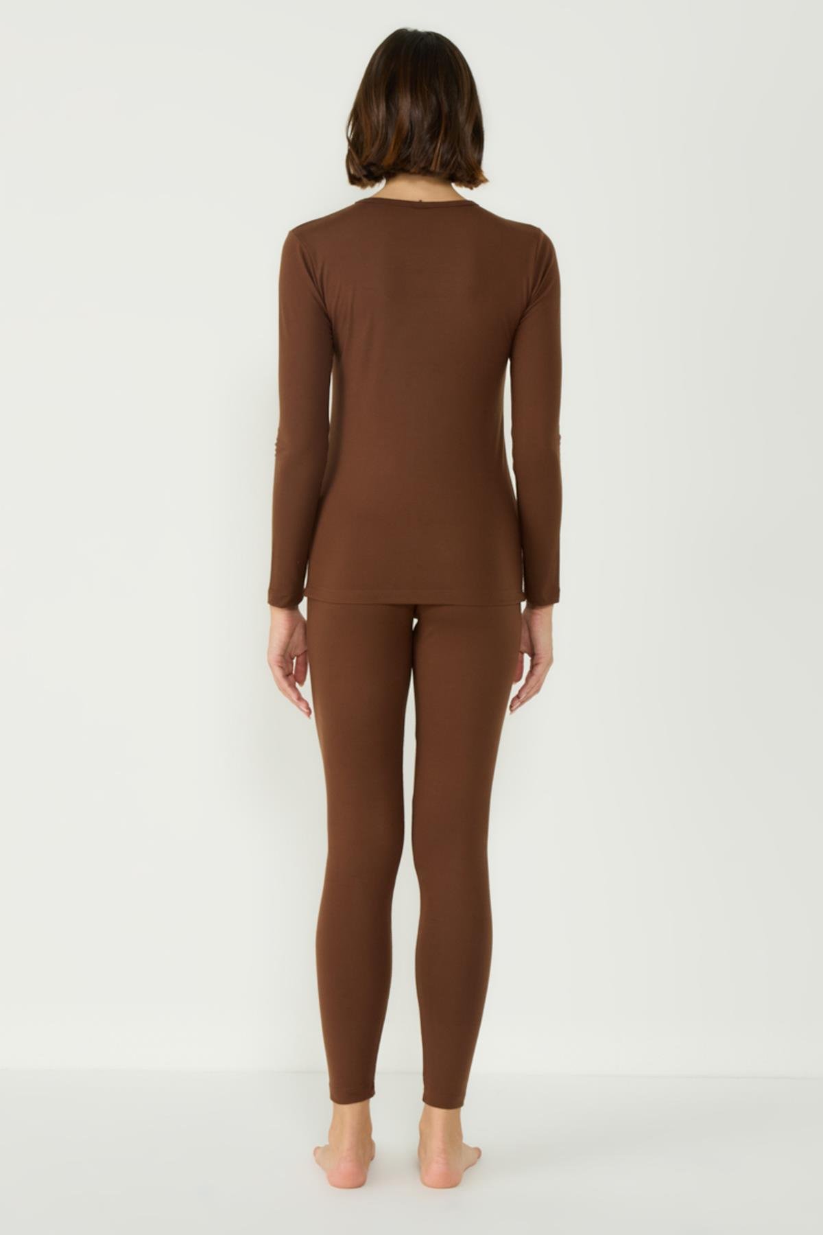 Kadın Uzun Kol Bisiklet Yaka Termal Takım 405152 Kahverengi