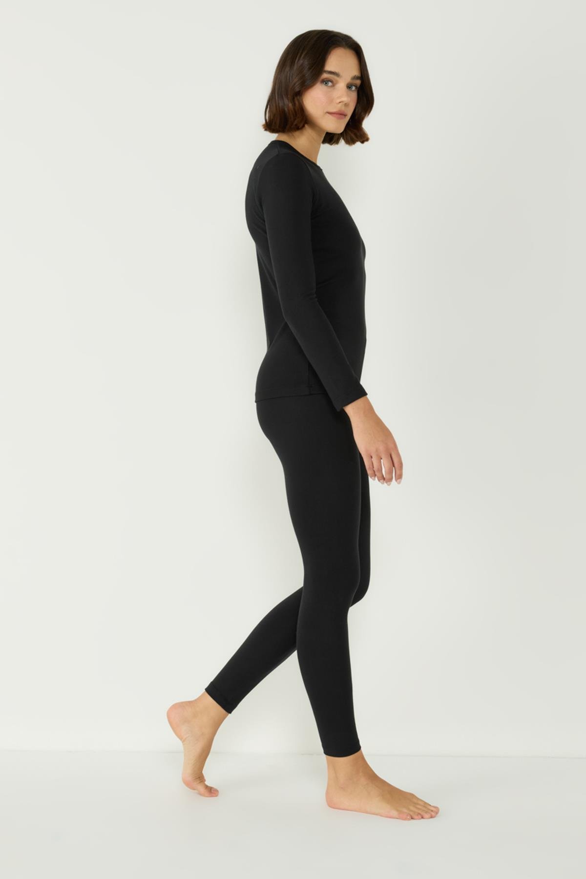 Kadın Uzun Kol Bisiklet Yaka Termal Takım 405152 Siyah