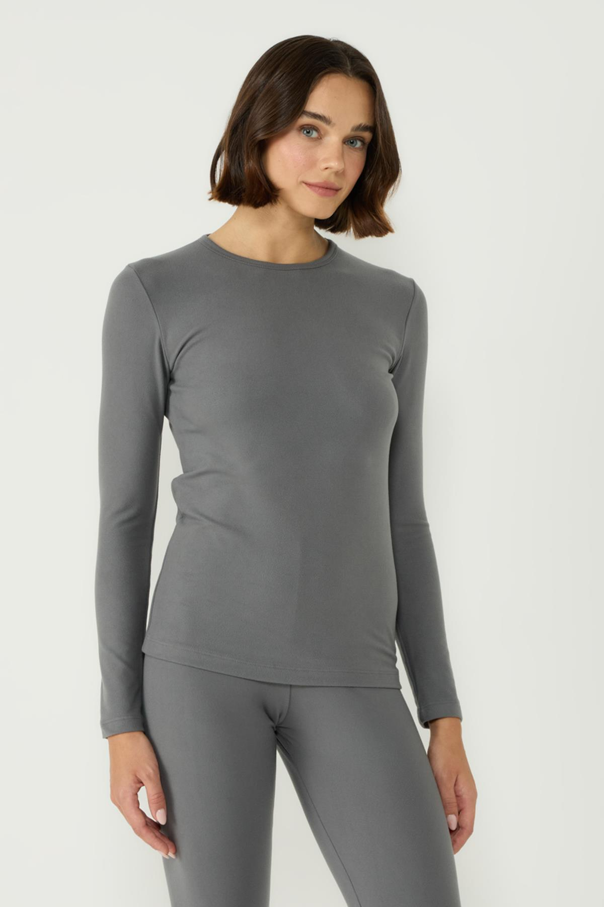 Kadın Uzun Kol Bisiklet Yaka Termal Takım 405152 Füme