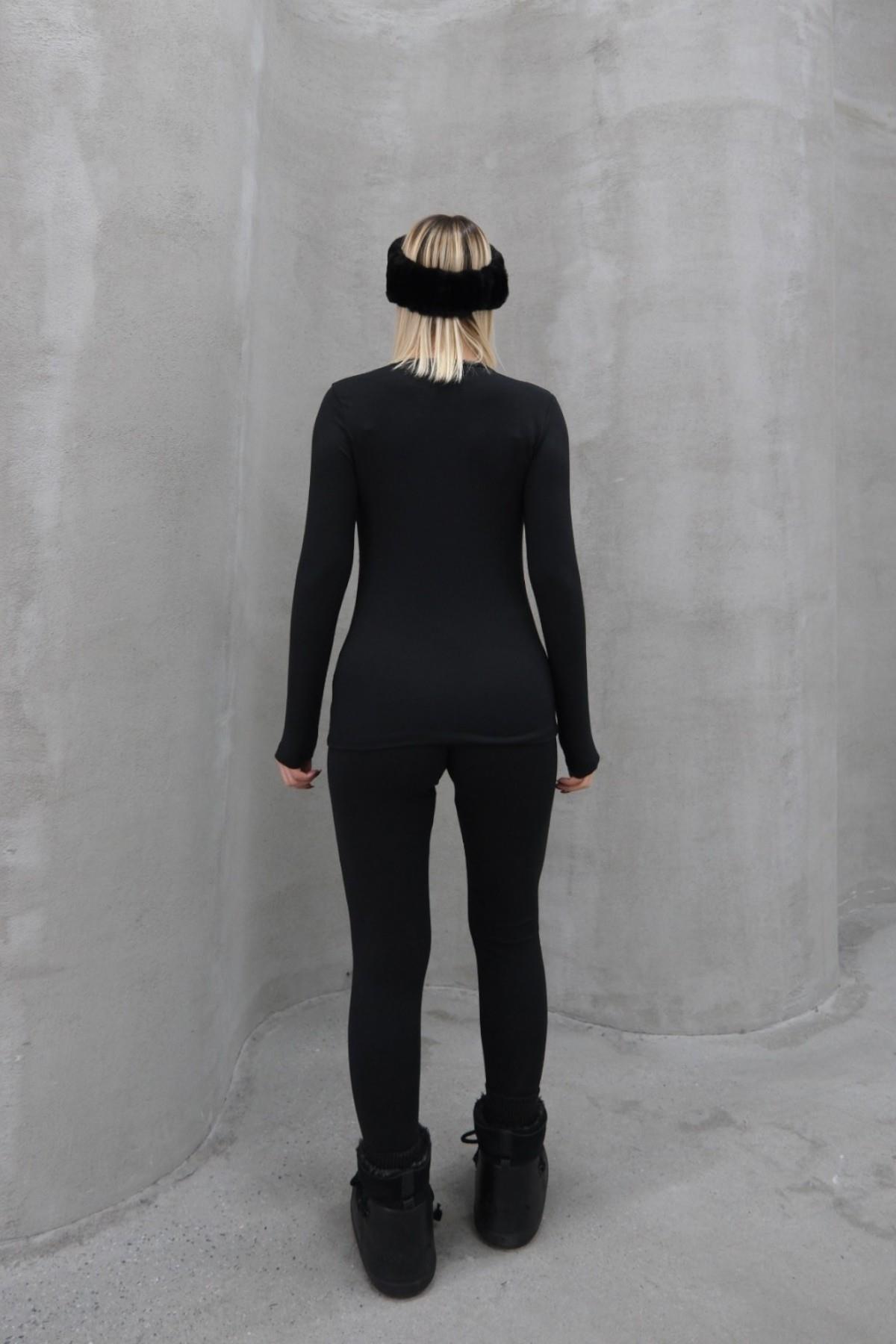 Kadın Uzun Kol Bisiklet Yaka Termal Takım 405152 Siyah