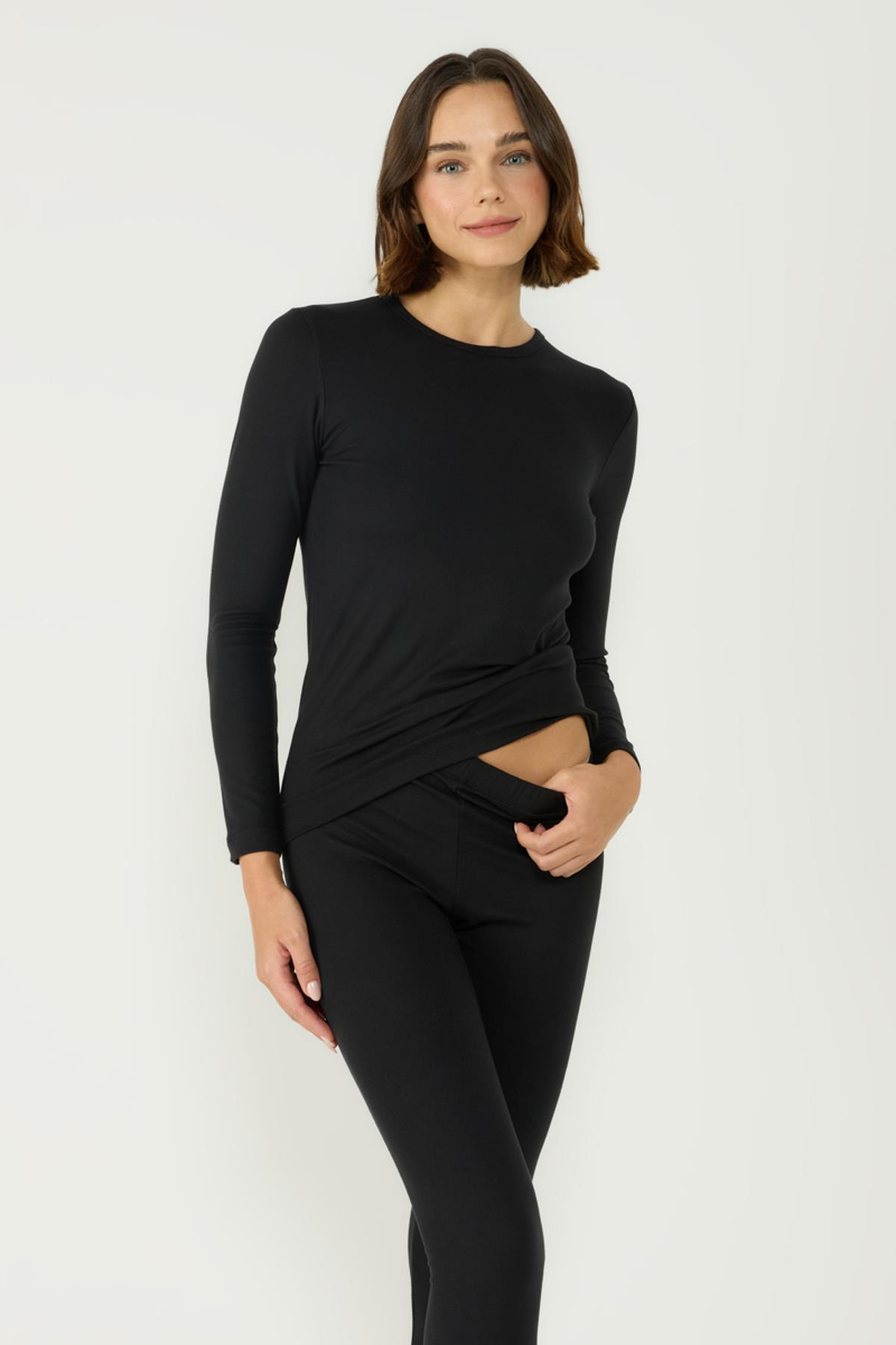 Kadın Uzun Kol Bisiklet Yaka Termal Takım 405152 Siyah