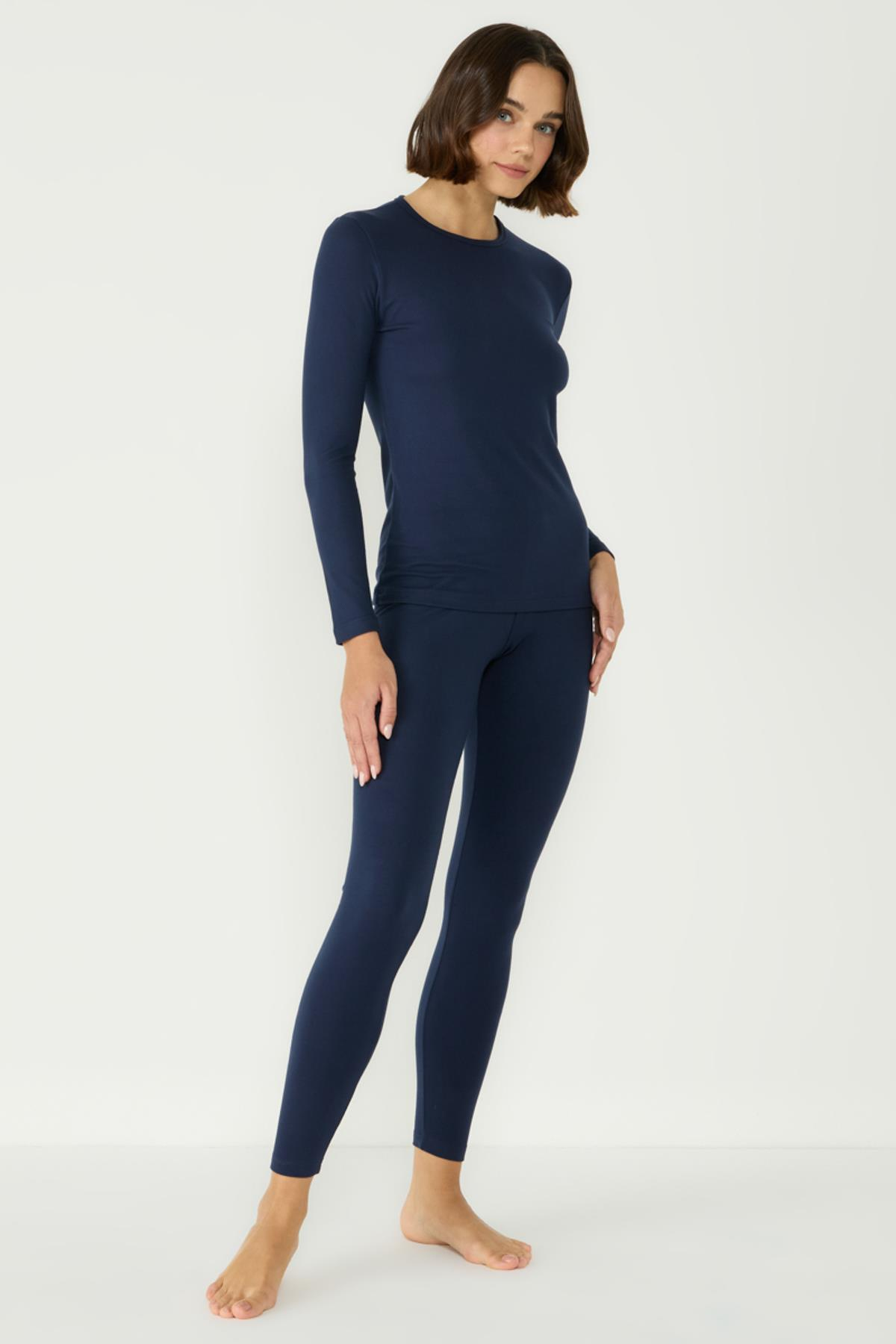 Kadın Uzun Kol Bisiklet Yaka Termal Takım 405152 Lacivert