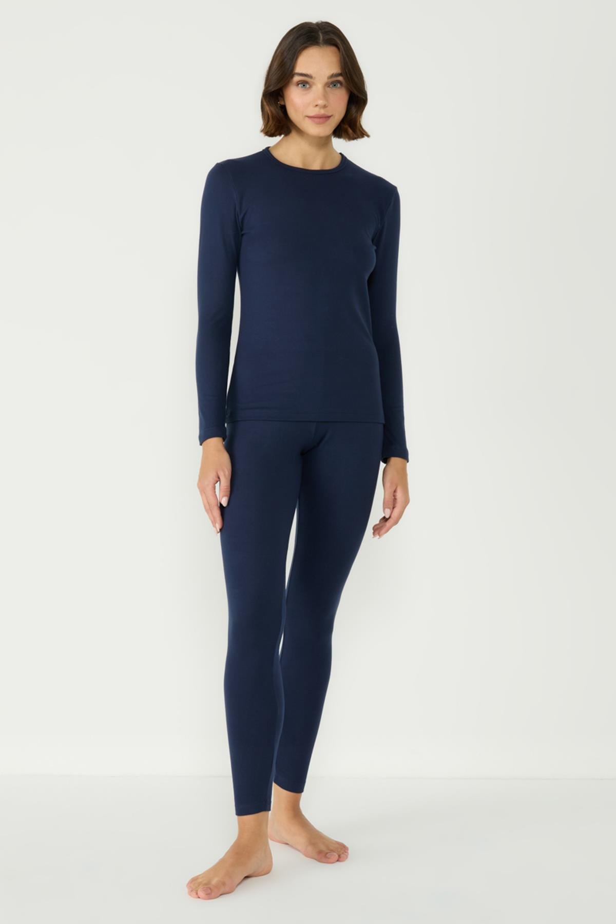 Kadın Uzun Kol Bisiklet Yaka Termal Takım 405152 Lacivert