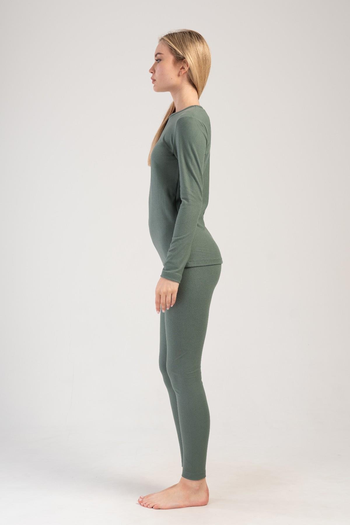 Kadın Uzun Kol Bisiklet Yaka Termal Takım 405152 Haki