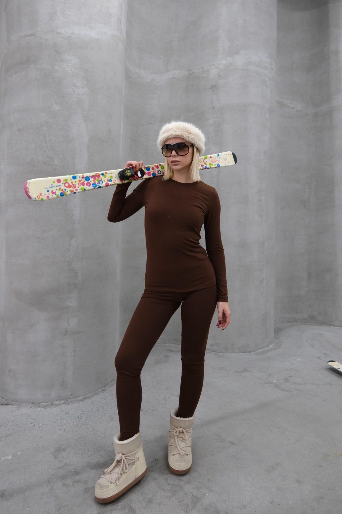 Kadın Uzun Kol Bisiklet Yaka Termal Takım 405152 / 409003 Kahverengi