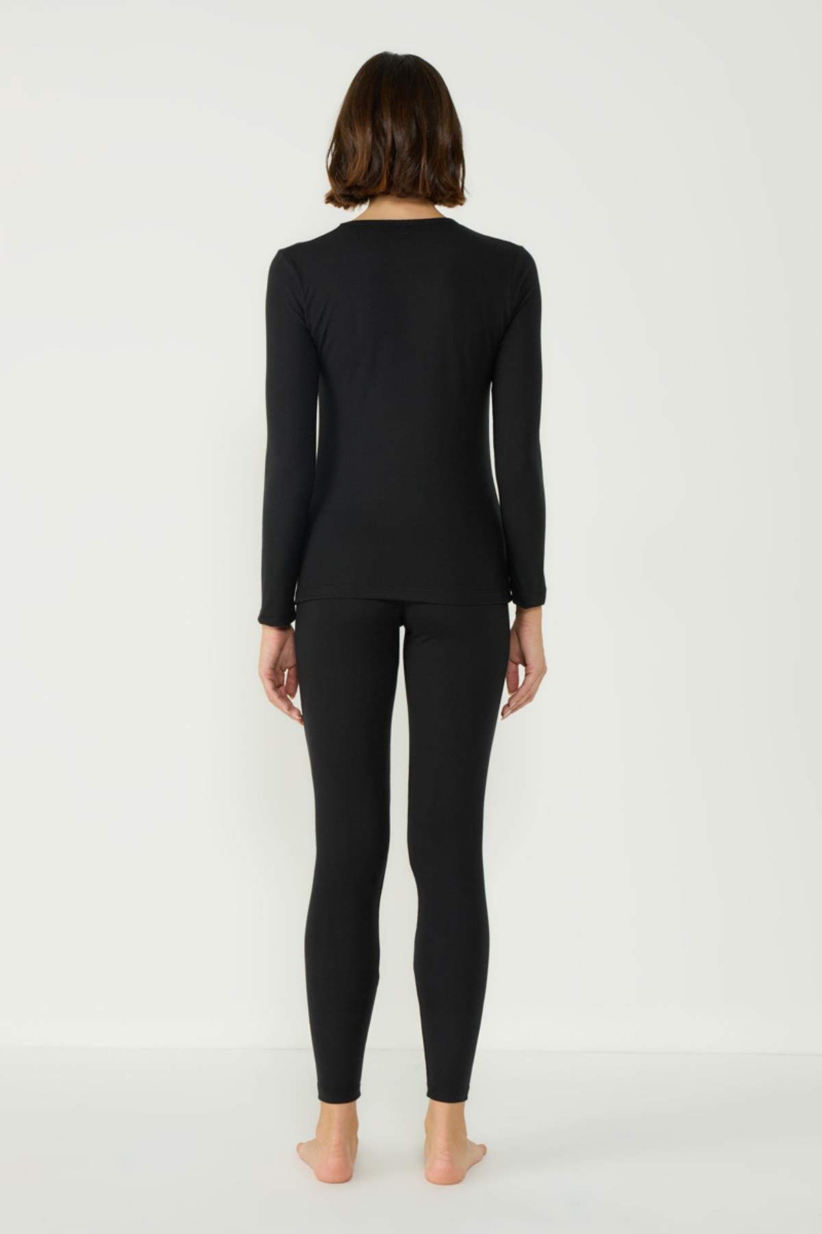 Kadın Uzun Kol Bisiklet Yaka Termal Takım 405152 Siyah
