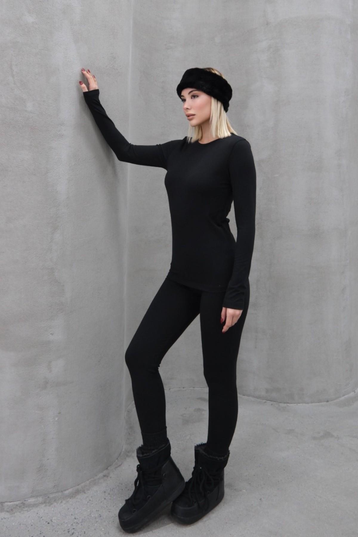 Kadın Uzun Kol Bisiklet Yaka Termal Takım 405152 Siyah