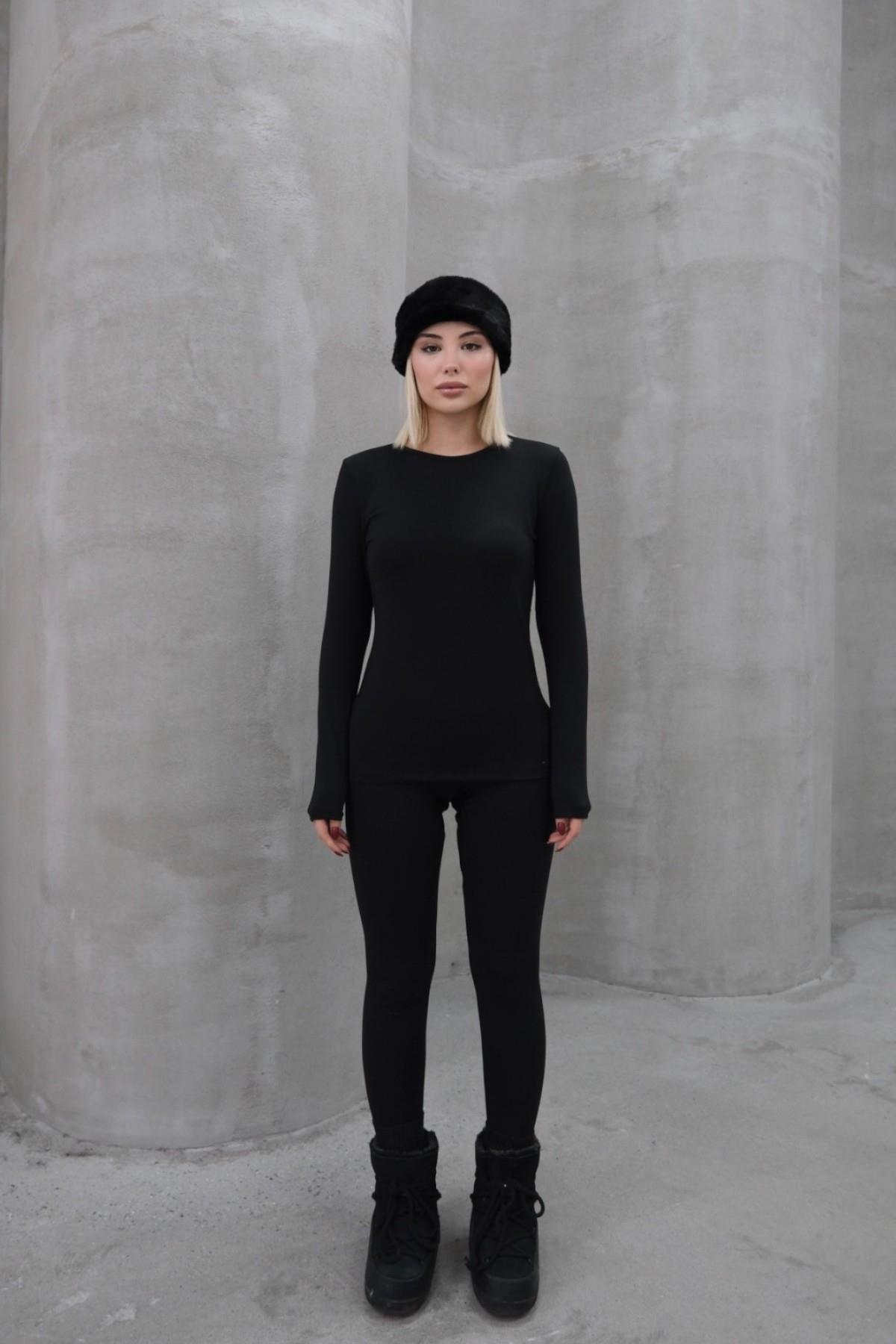 Kadın Uzun Kol Bisiklet Yaka Termal Takım 405152 Siyah