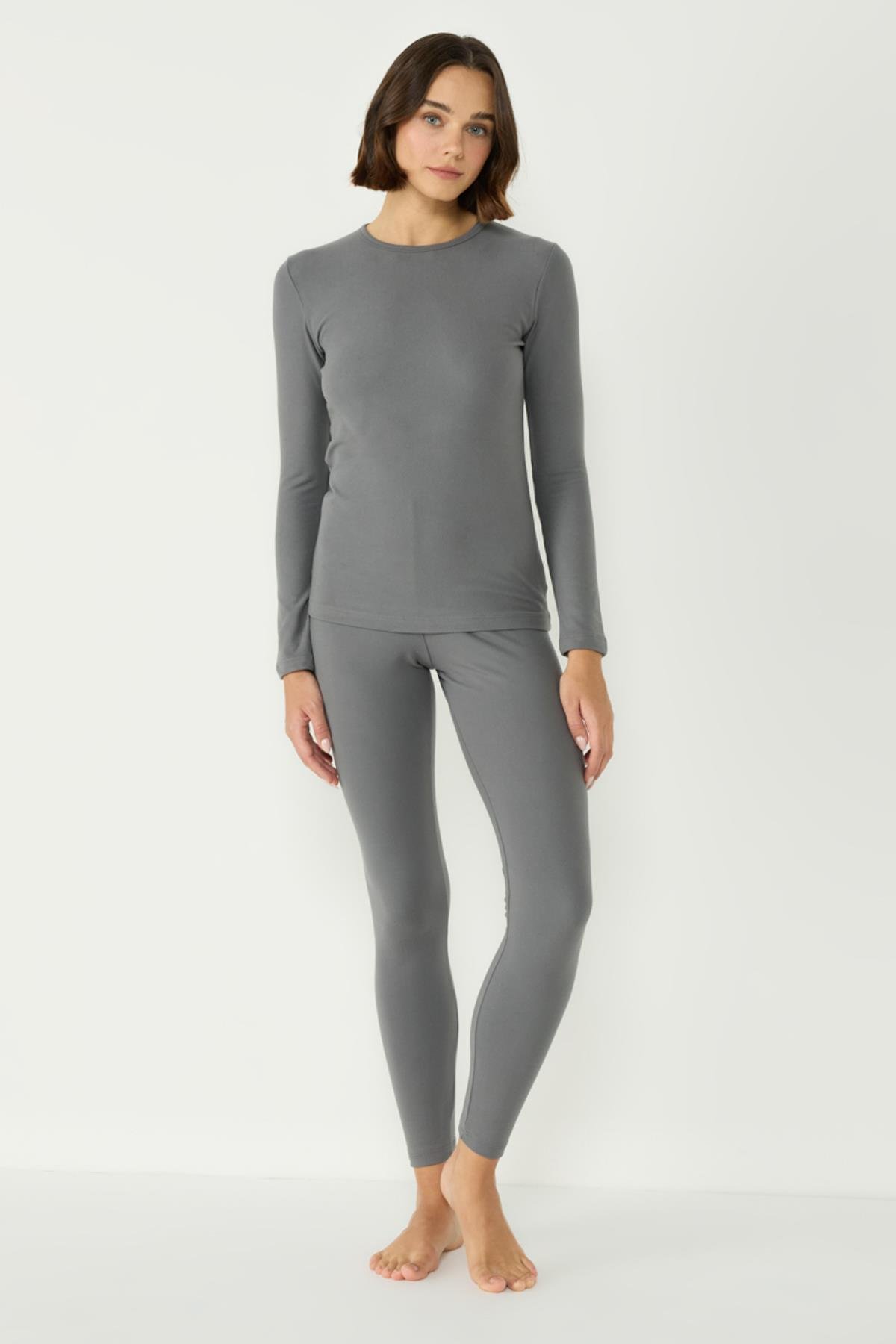 Kadın Uzun Kol Bisiklet Yaka Termal Takım 405152 Füme