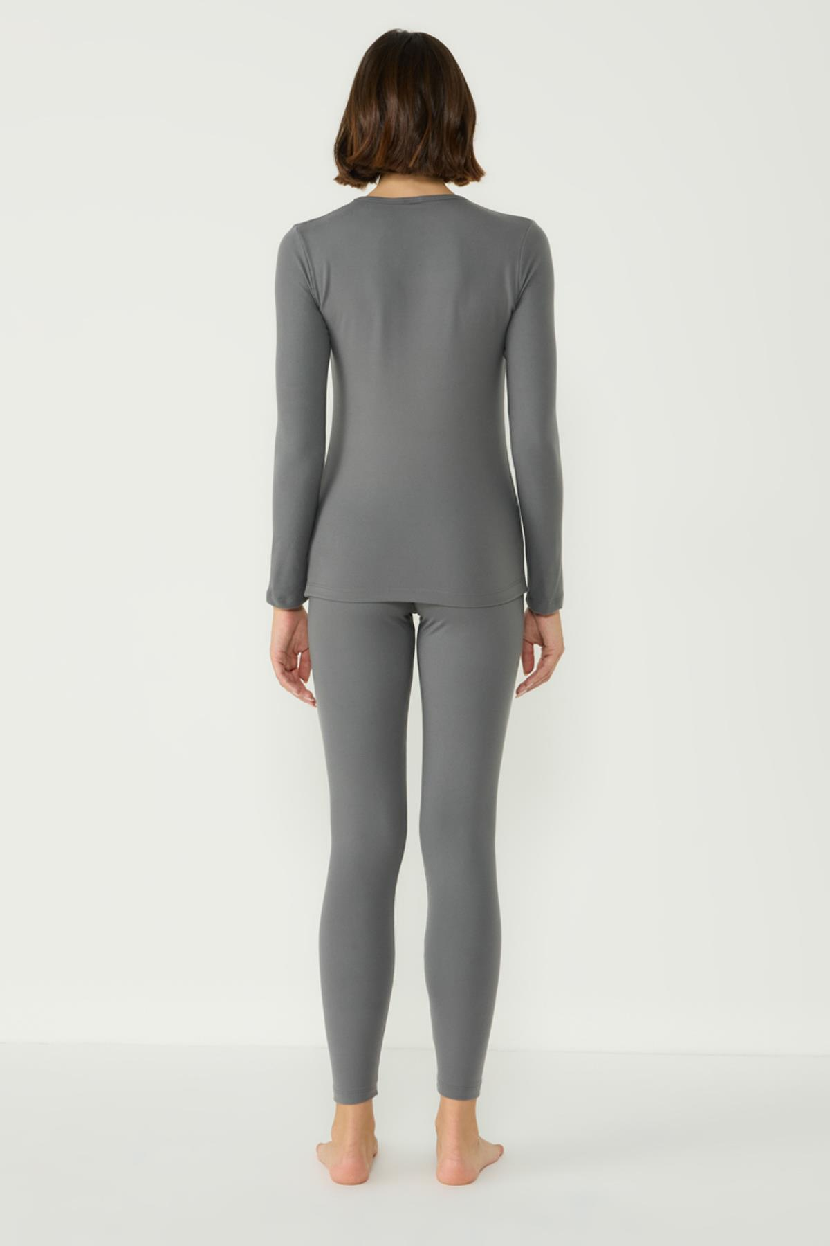 Kadın Uzun Kol Bisiklet Yaka Termal Takım 405152 Füme